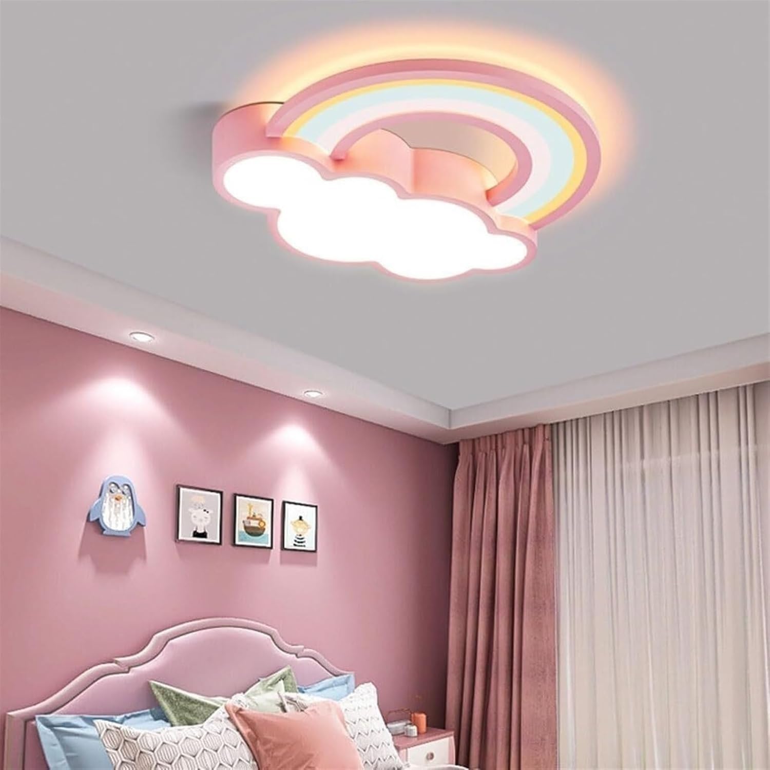 Nowoczesna lampa sufitowa LED z metalu, aluminium i akrylu, do pokoju dziecięcego lub dziewczynki, zabawne oświetlenie, średnica 50 cm.