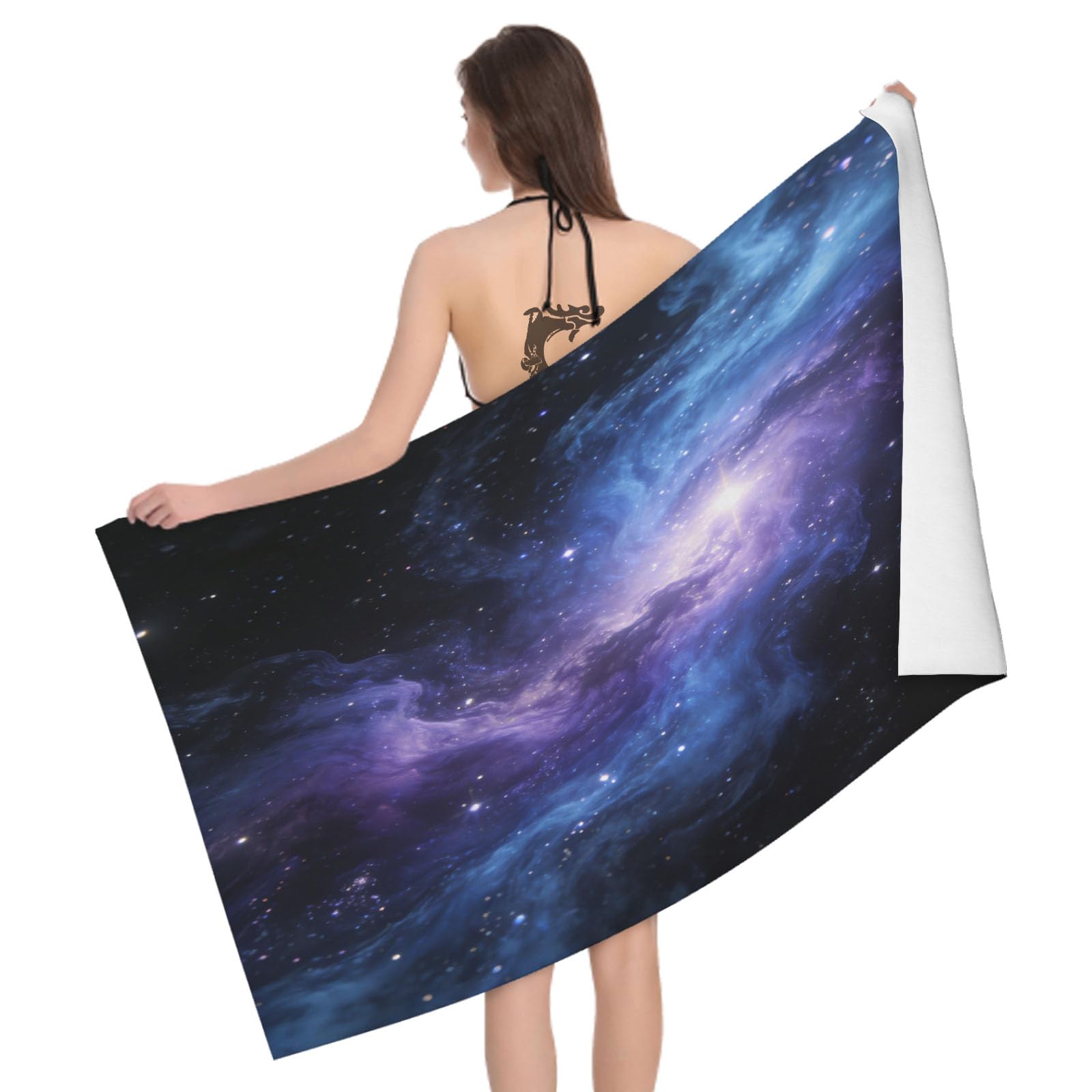 Leichong 3D Nebula Beach Towel Microfiber Soft Quick Dry for Adults, Cosmic Starry Sky Bath Towel Lightweight Soft Absorbent for Travel Swimming Pool Sports, 75 x 150 cm