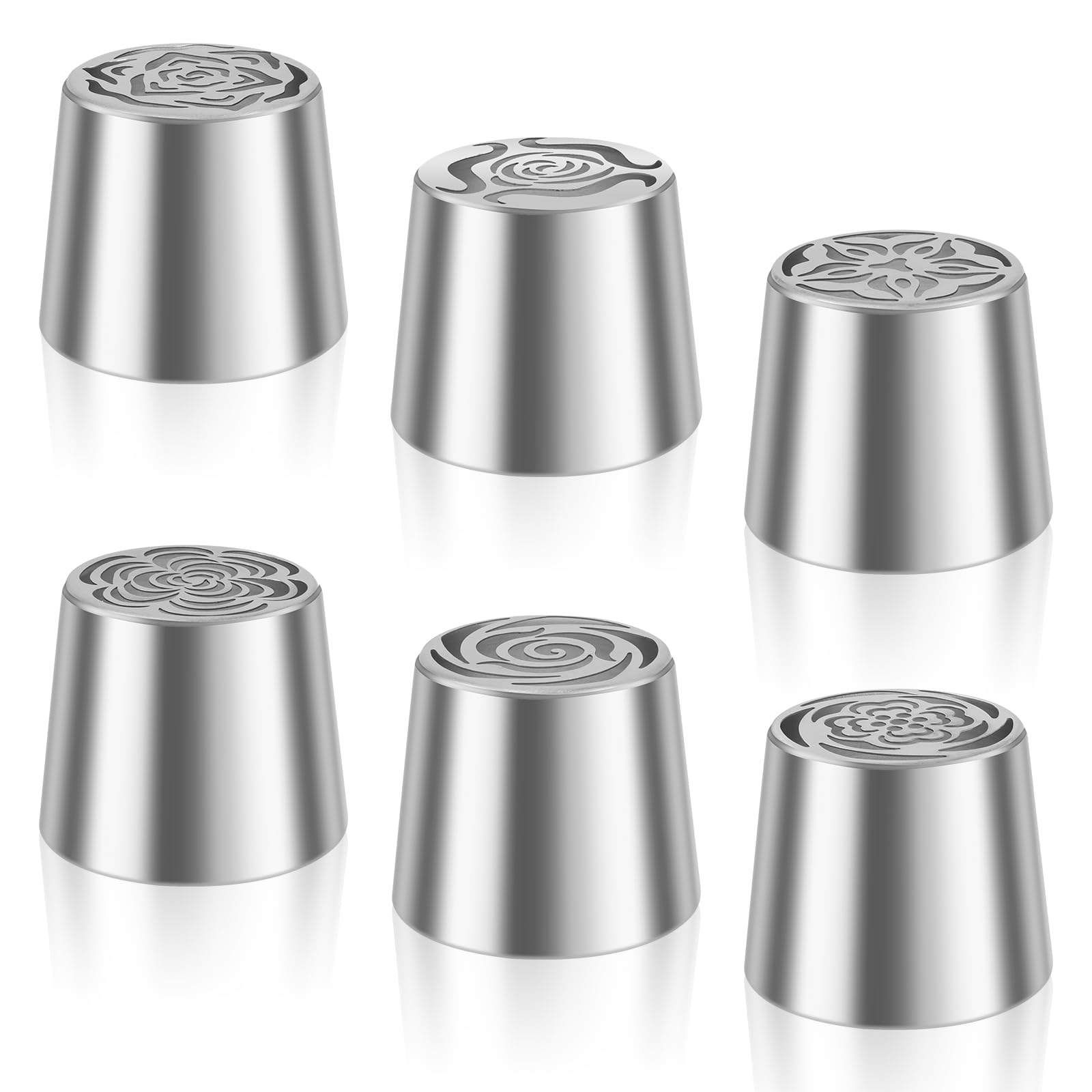 Lot de 6 douilles russes extra larges en acier inoxydable pour décoration de gâteaux, crème glacée, bouquet de fleurs, biscuits
