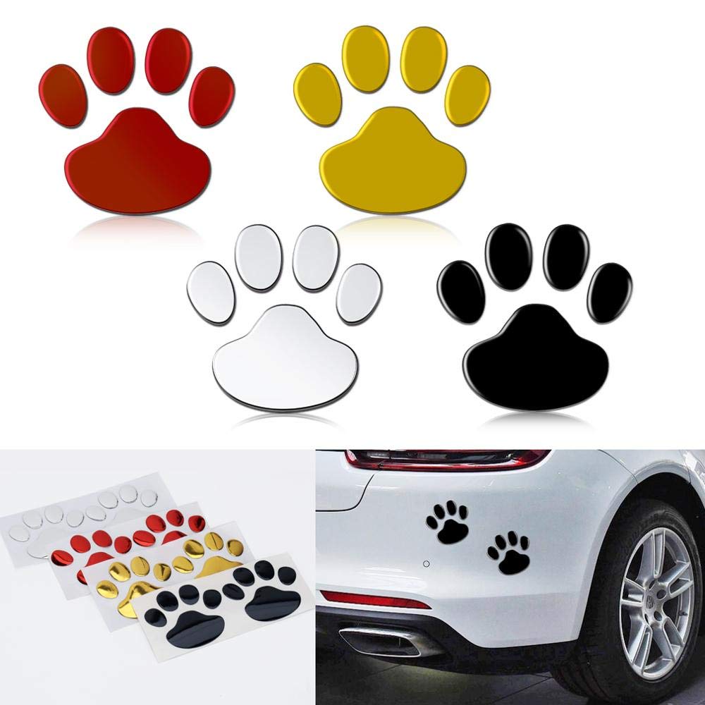 BOTAUTO 2Pcs/Set Car Sticker Cool Design Paw 3D Animal Dog Cat Bear Foot Prints Footprint Decal Car Stickers Silver Red Black Golden BOTAUTO16