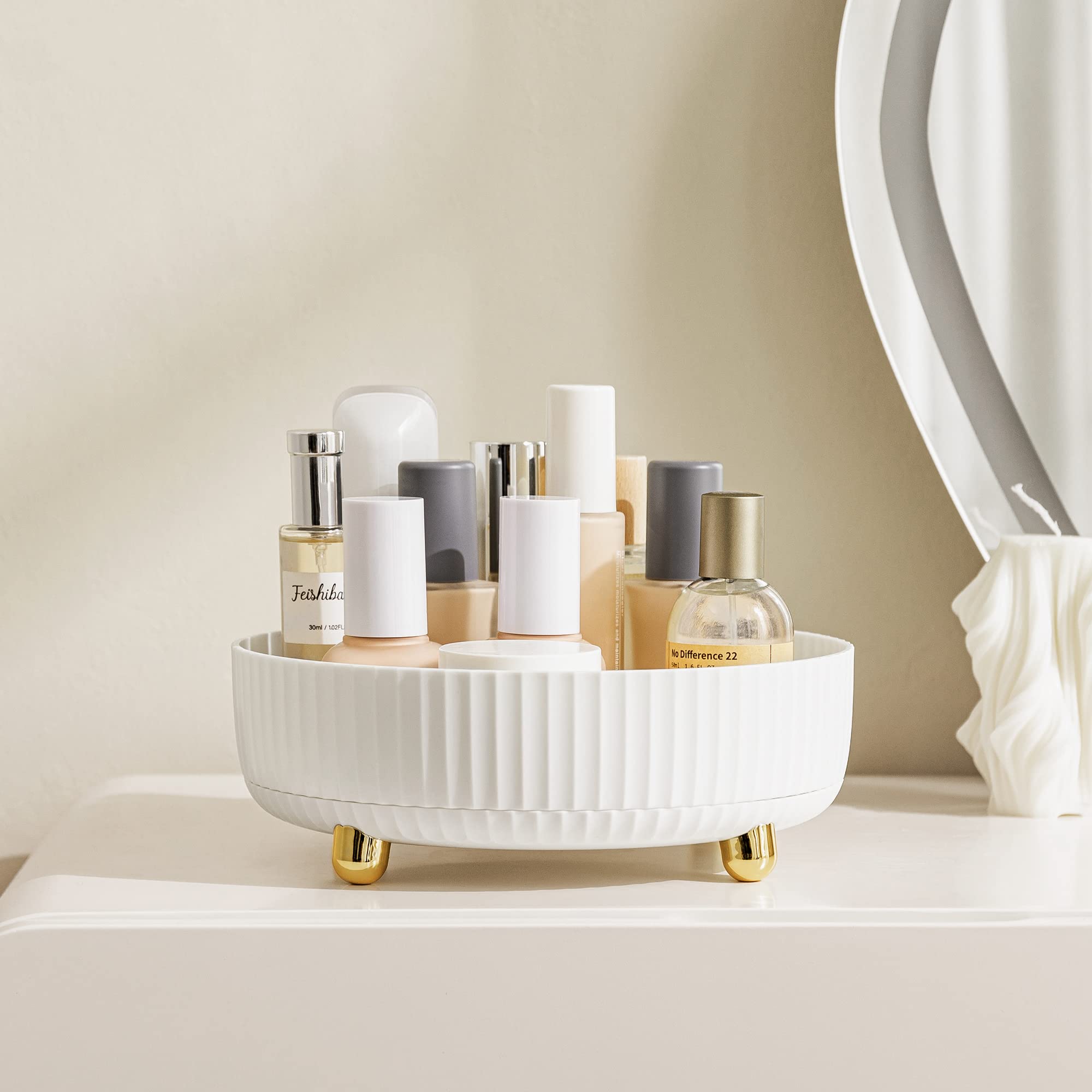 HBlife Makeup Organizer, 360 Degree Rotating Perfume Organizer, 8.6 Inches Large Capacity Lazy Susan for Bathroom Counter or Vanity, White