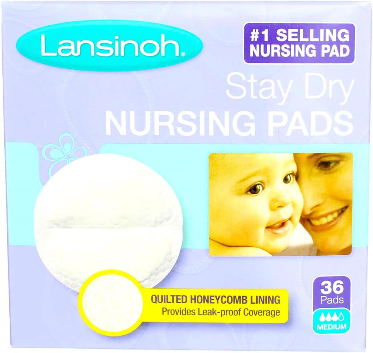 Lansinoh Stay Dry Nursing Pads Medium 36 Each (Pack of 8)