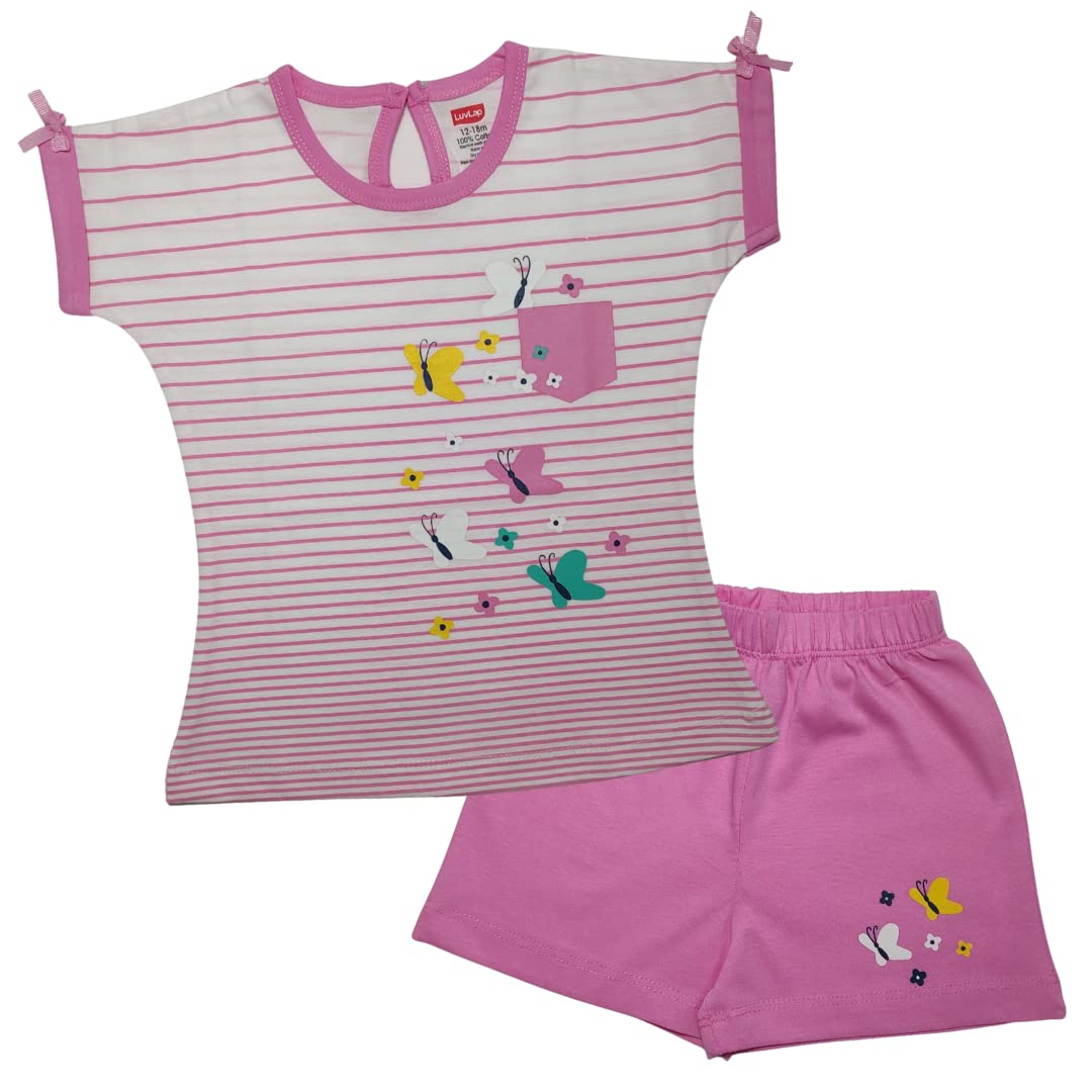 LuvLap Half Sleeve Girls Top & Shorts Sets, For Baby, Infants & Toddlers, Multicolour, 100% Cotton, Baby Girl Dress, Baby Girl Clothes, Kids Clothing, Pack Of 3, 6 to 12 months 3