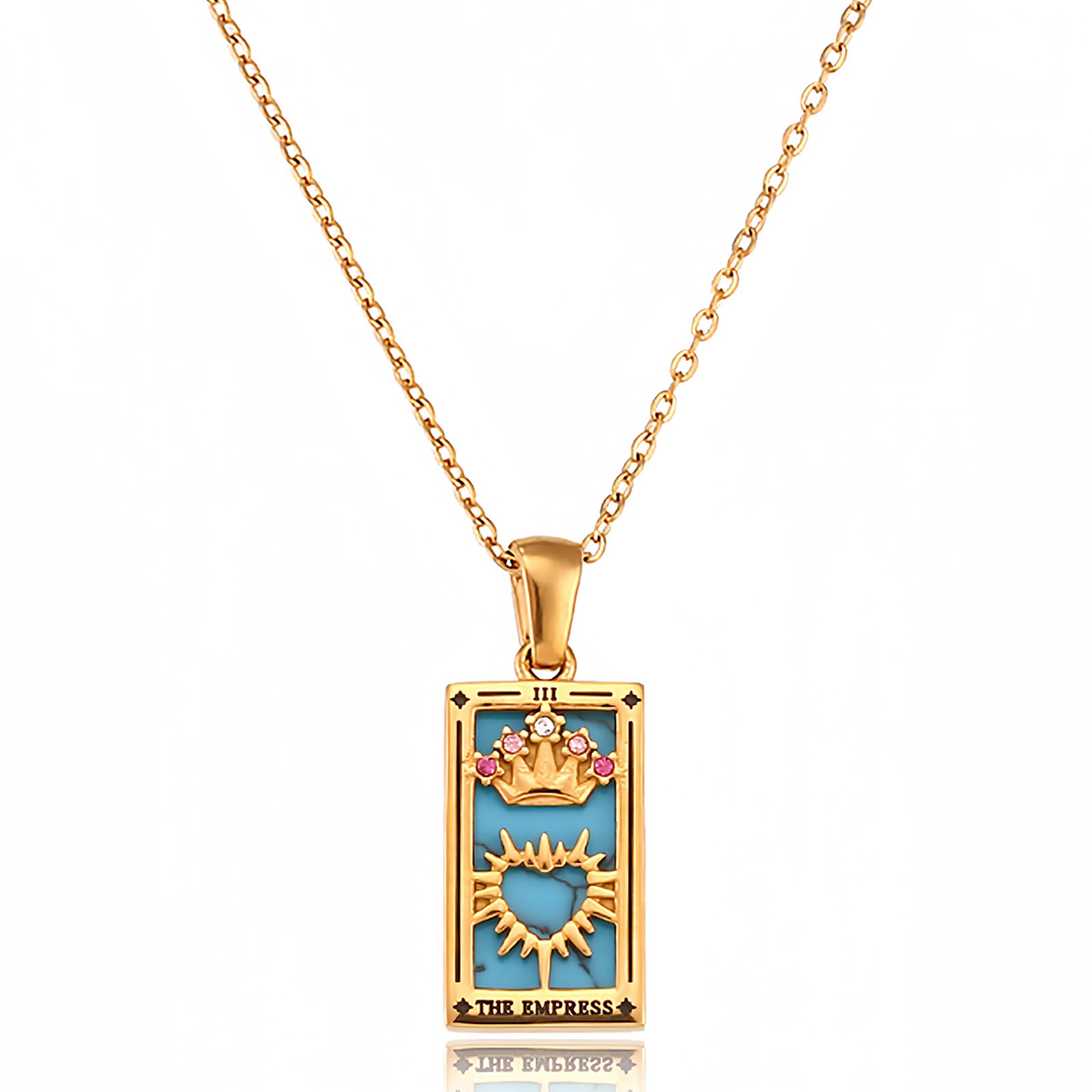 ORIGENCE 18k Gold Plated Tarot Cards Pendant Necklace - Vintage Colorful Charm Necklace Lucky Talisman Hypoallergenic for Women and Men Gift