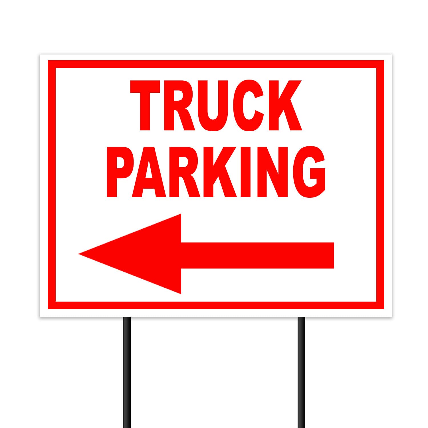 TRUCK PARKING LEFT ARROW RED YARD SIGN - Left Arrow Sign for Parking Signs for Business, Red Border Red Arrow Sign - Outdoor Parking Sign for Trucks, Weatherproof Yard Sign w/Ground Stake - 18" X 24"-image-1