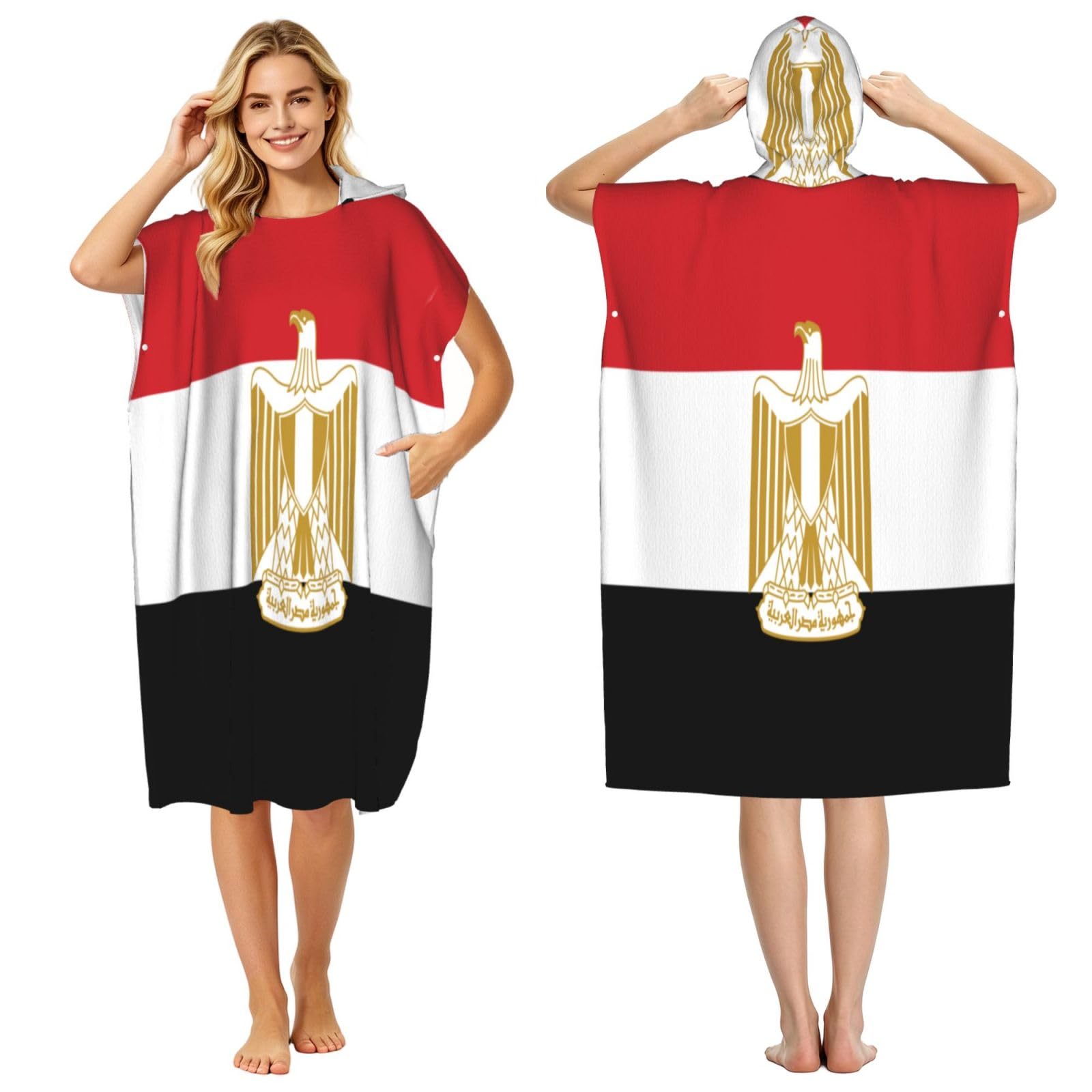 DTHKJNLSF Egyptian Flag Adult Hooded Beach Poncho Towel