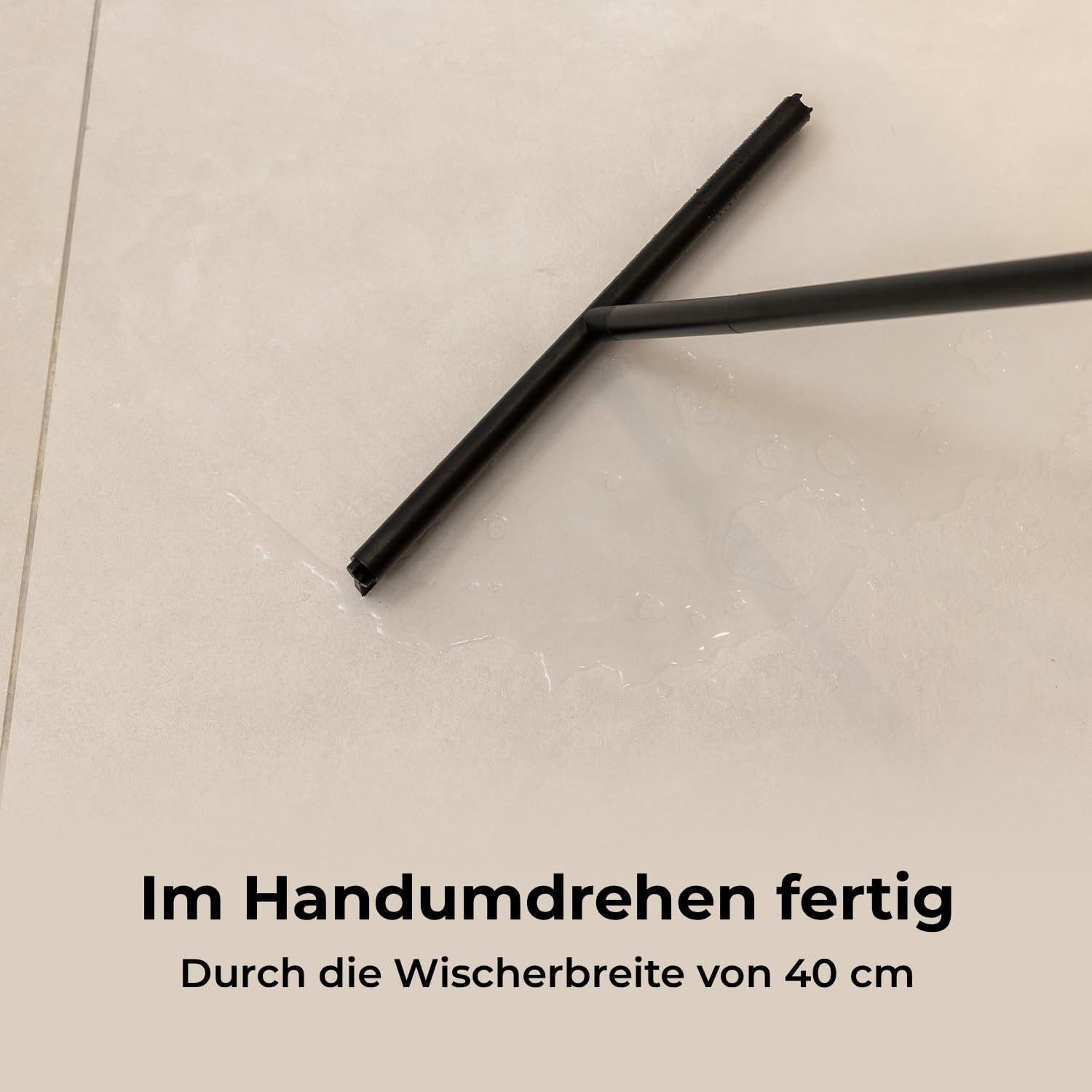 Sanova Bodenabzieher mit Stiel 136 cm – Wasserschieber Boden Schwarz – Duschabzieher Langer Stiel aus Edelstahl Aluminium & Silikon – Mit Wandhalter