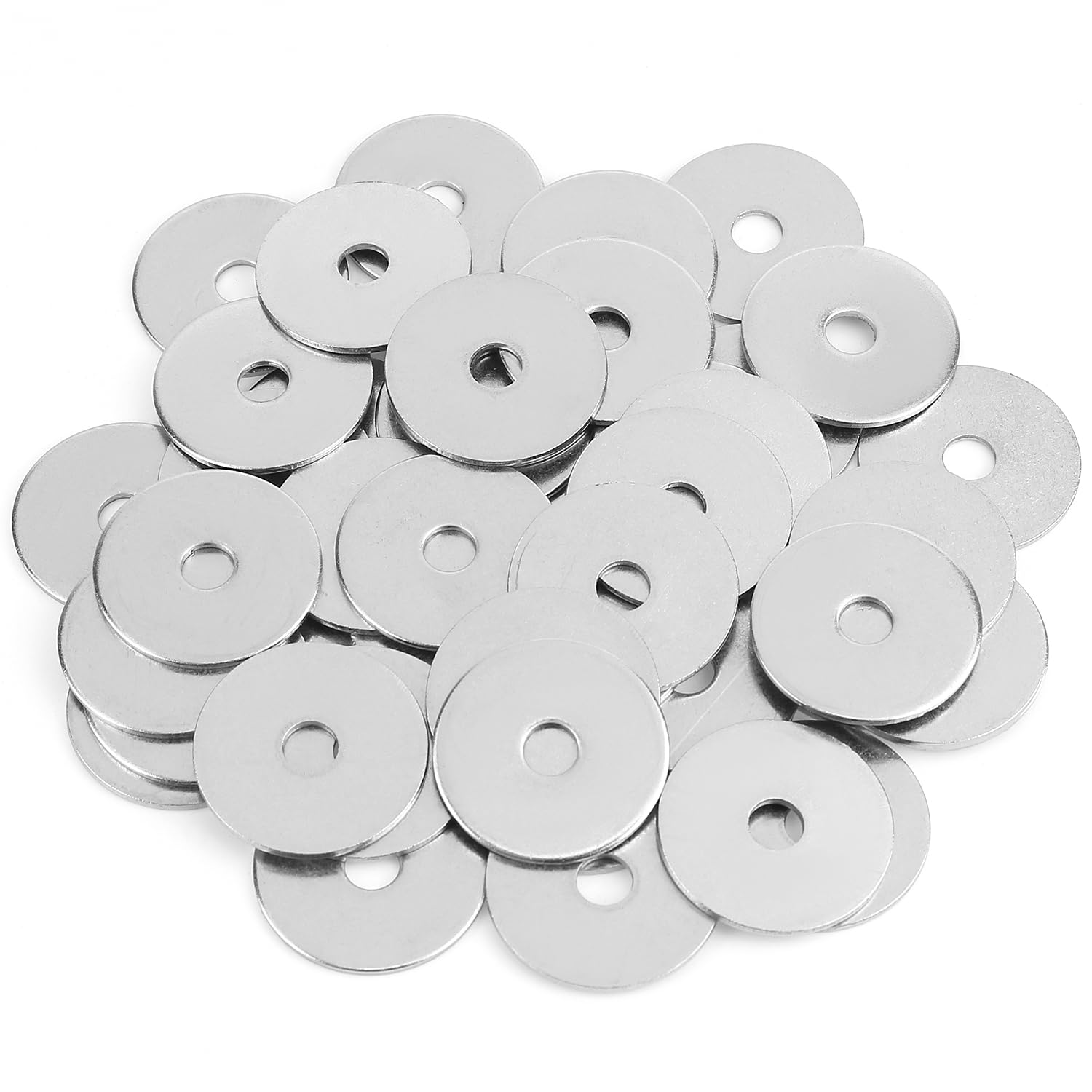 42 arandelas planas de acero inoxidable de 1/4 pulgadas, diámetro exterior de 1-1/4 pulgadas, grosor de 0.04 pulgadas, arandelas planas de acero inoxidable 304, arandelas de guardabarros,