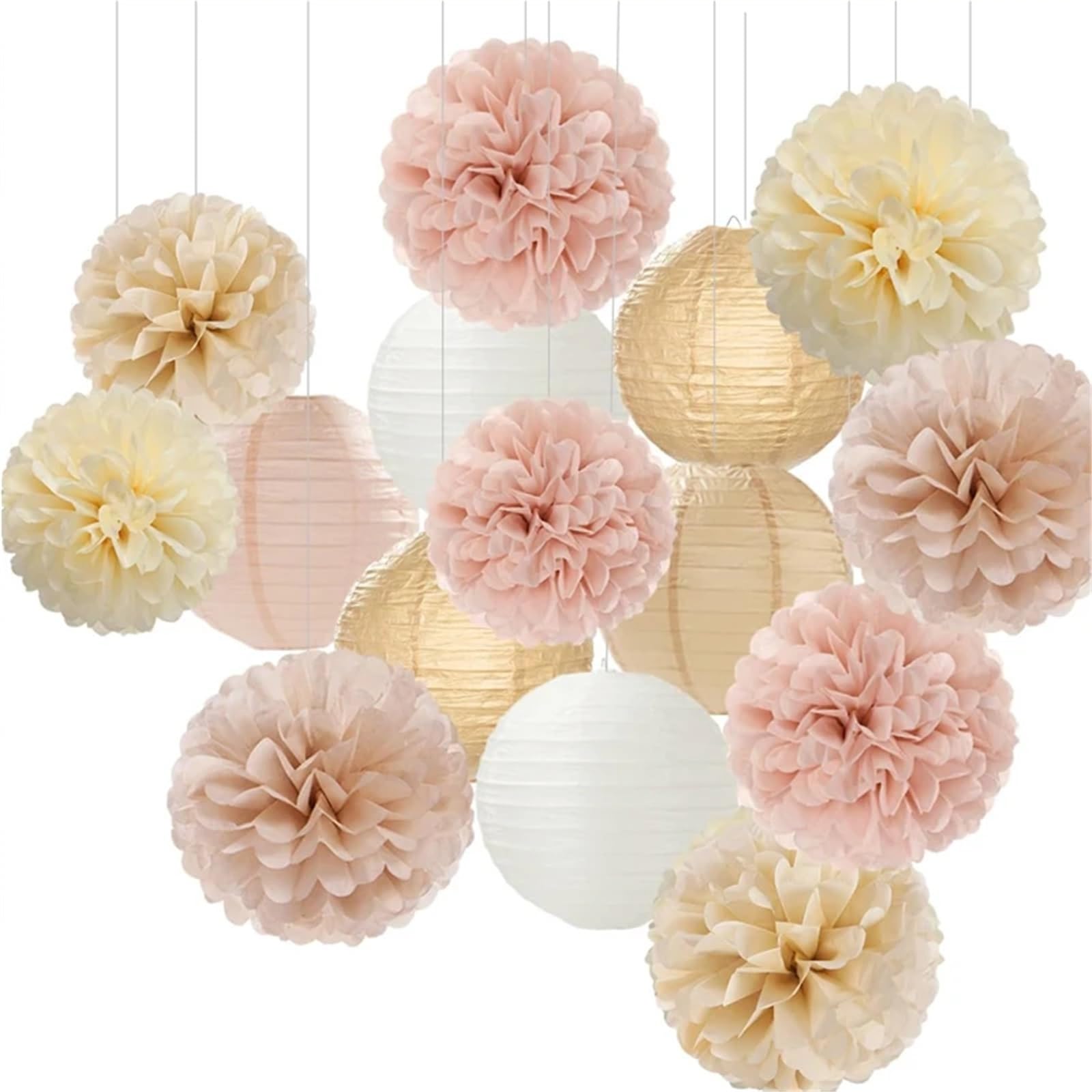 Paper Decorations Decoration Paper Flower Lantern Autum Country Pom-Pom Streamer, Wedding Bride Unisex Birthday Hanging Supplies