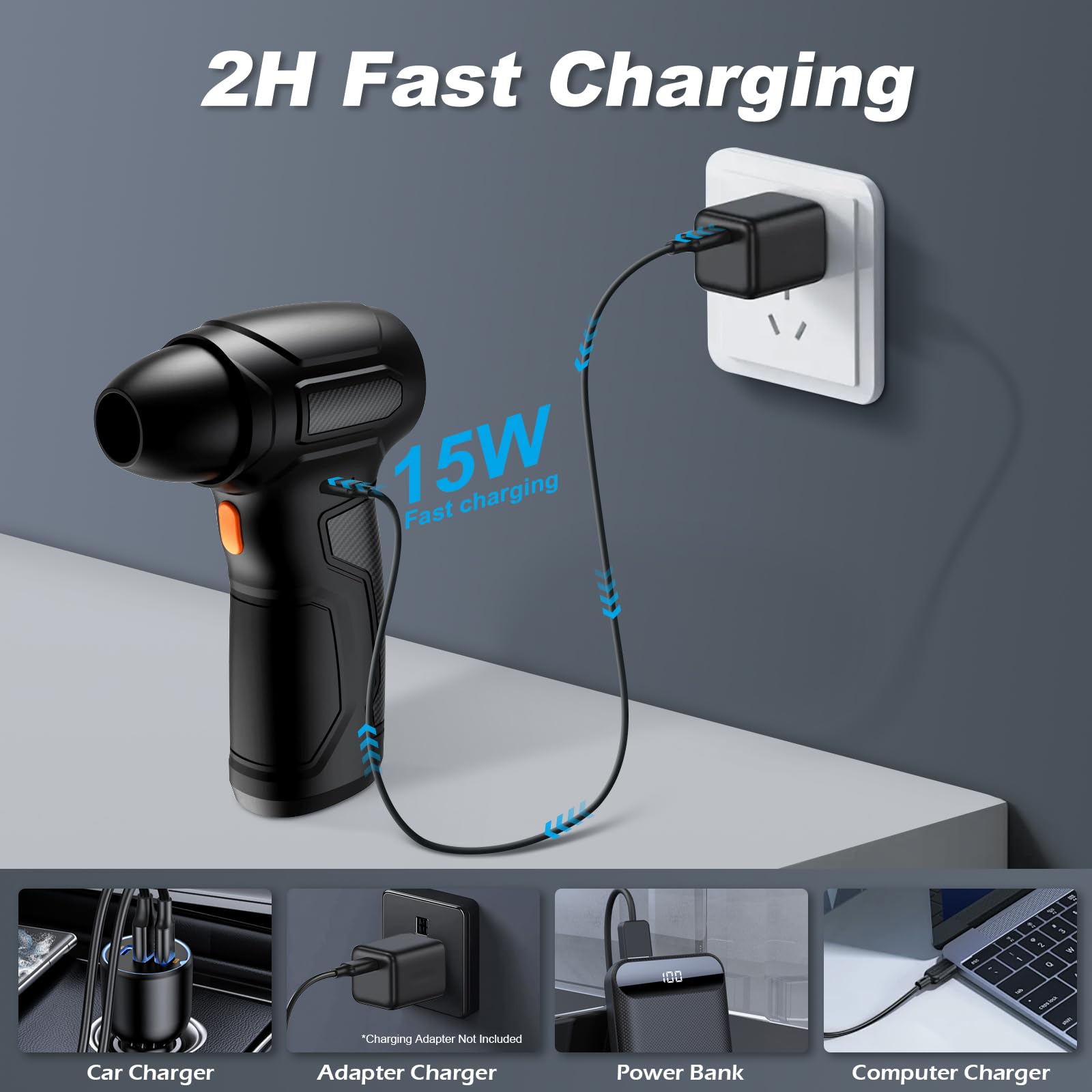 Plumero de aire eléctrico, 200.000 rpm, 8000 mAh, recargable alternativa de aire comprimido con 6 cepillos, soplador de mano para coche, bicicleta, taller, parrilla, impresión 3D, control de