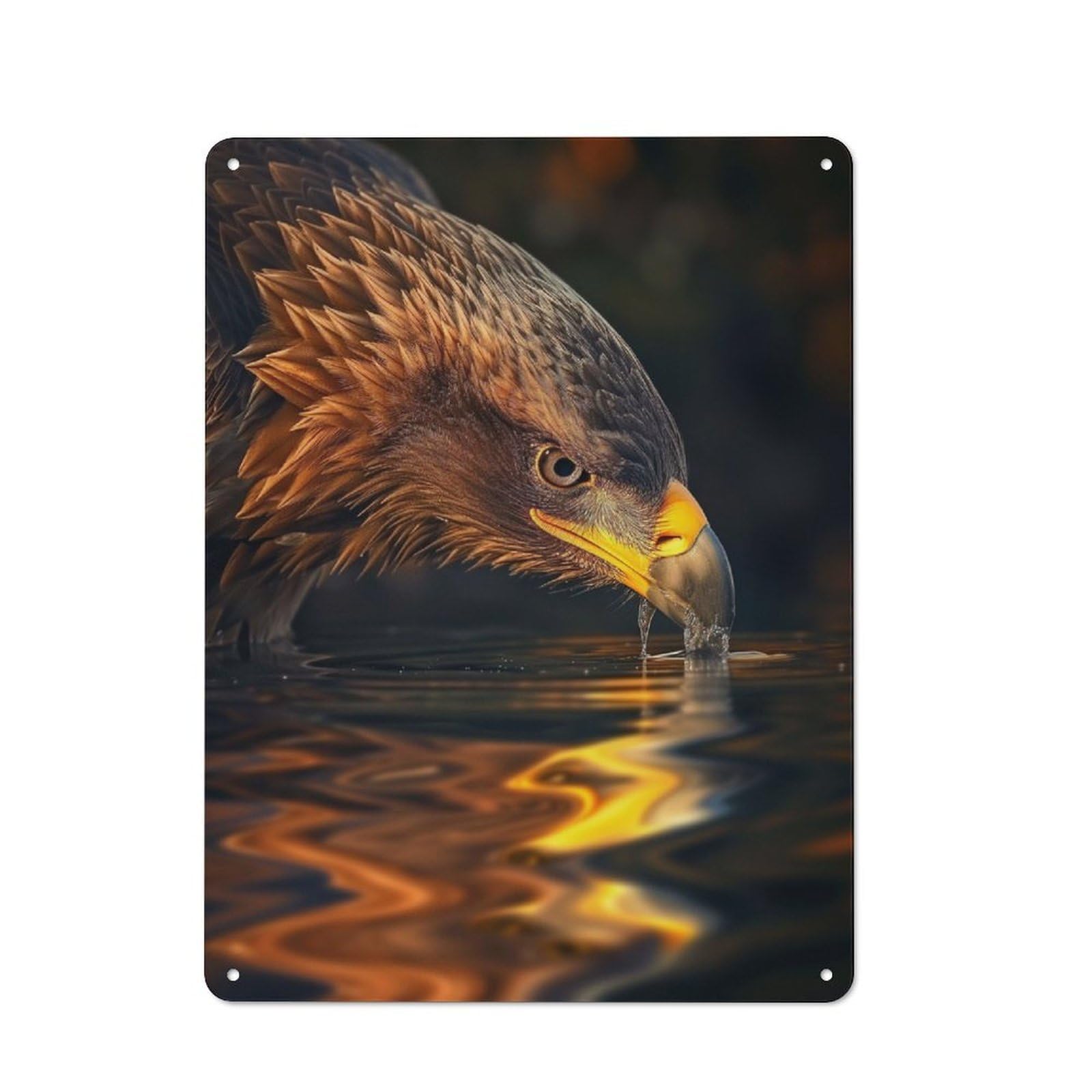 Metal Wall Sign with Magical Eagle In The Dark Design 40x30cm, Weathered Look Workshop Wall Decor for Garage, Hobby Room, Office Or Man Cave