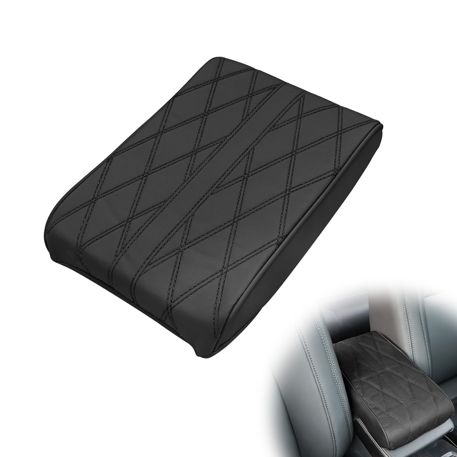 Photo 1 of 1 PCS Car Armrest Box Booster Pad, Leather 3D Texture Anti-Scratch Protective Cover, Memory Foam Leather Relieve Elbow Pressure Cushion, Universal for SUV, Truck, RV and More (Black)