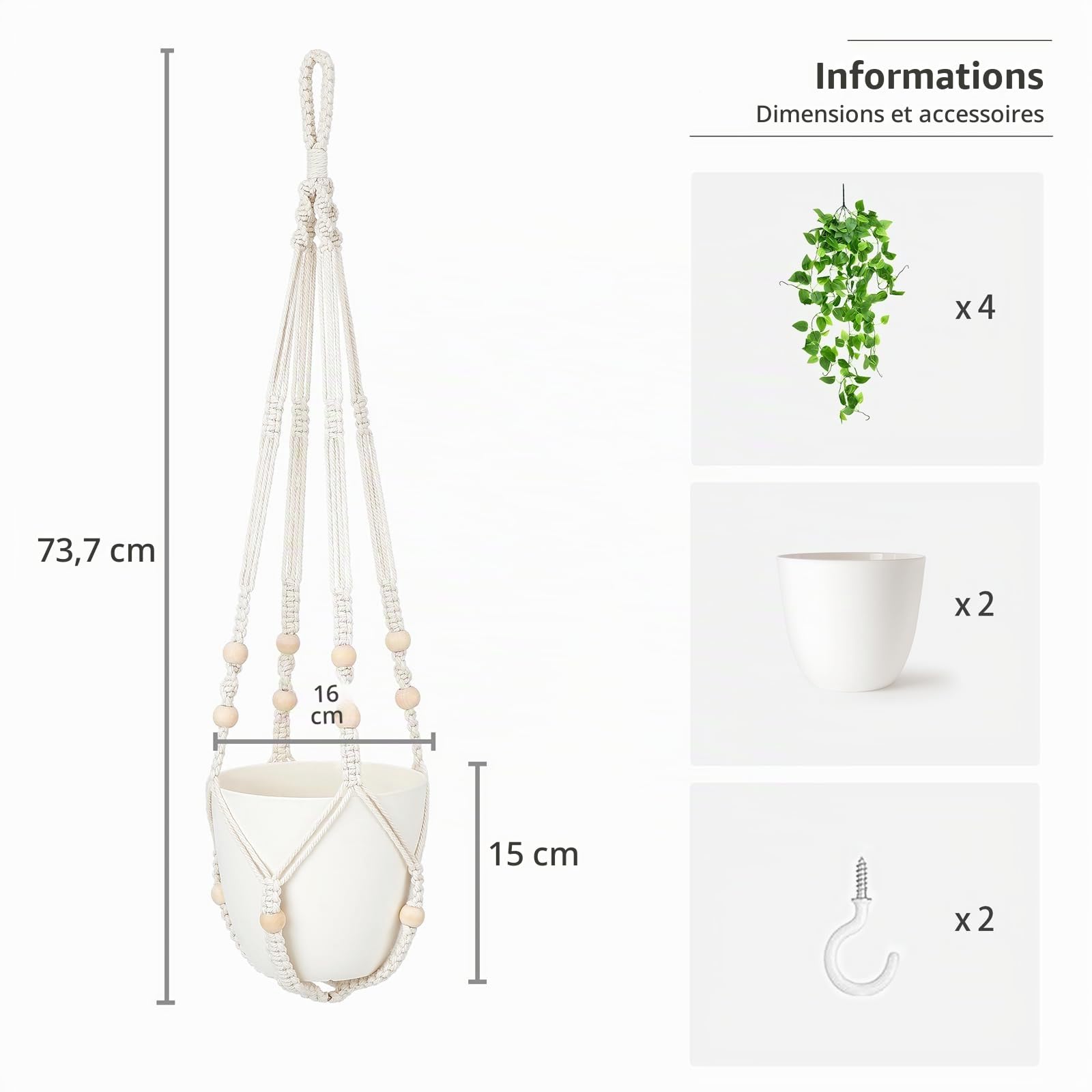Mkono Lot de 2 Plantes artificielles à Suspendre avec Pot, Plantes artificielles en macramé pour Chambre à Coucher, Salle de Bain, décoration de Bureau