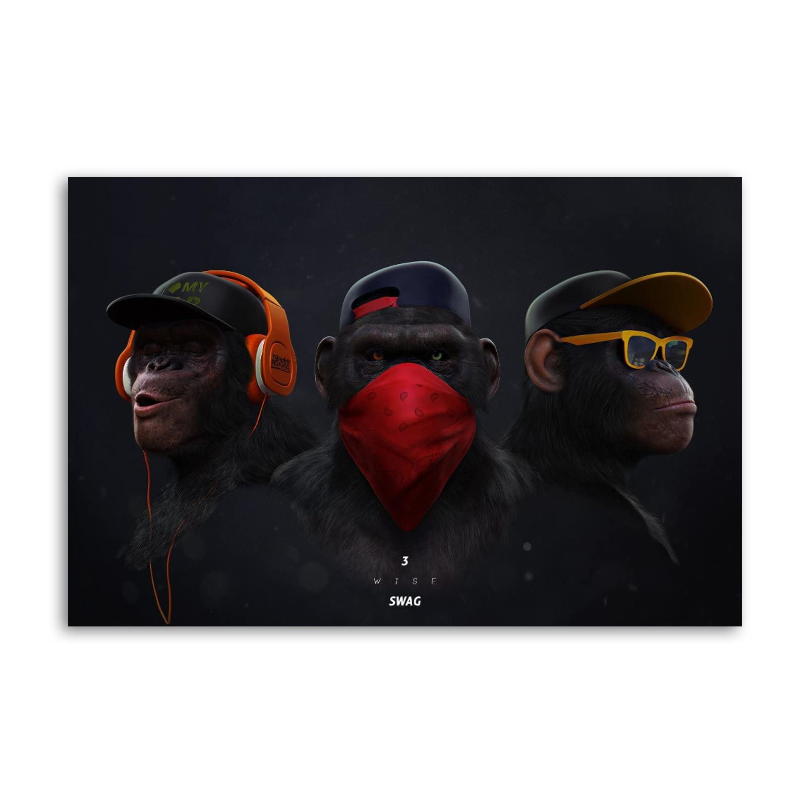 Cool Monkey Animals Headphones Poster Decorative Painting Canvas Wall