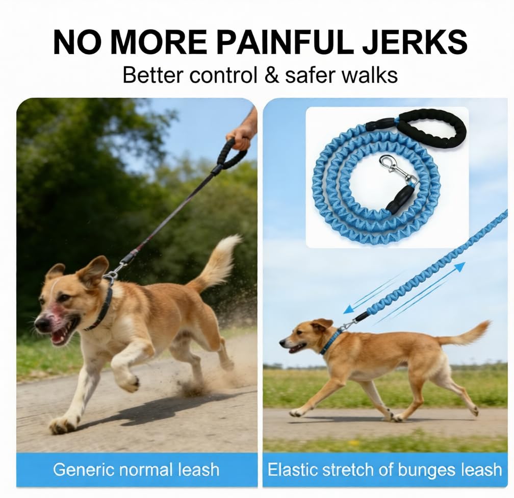 Bungee Dog Leash with Elastic Stretch Design, Durable Nylon Dog Lead for Medium Large Dogs, Comfortable Padded Handle, Tangle-Free Training Walking Leash - 3