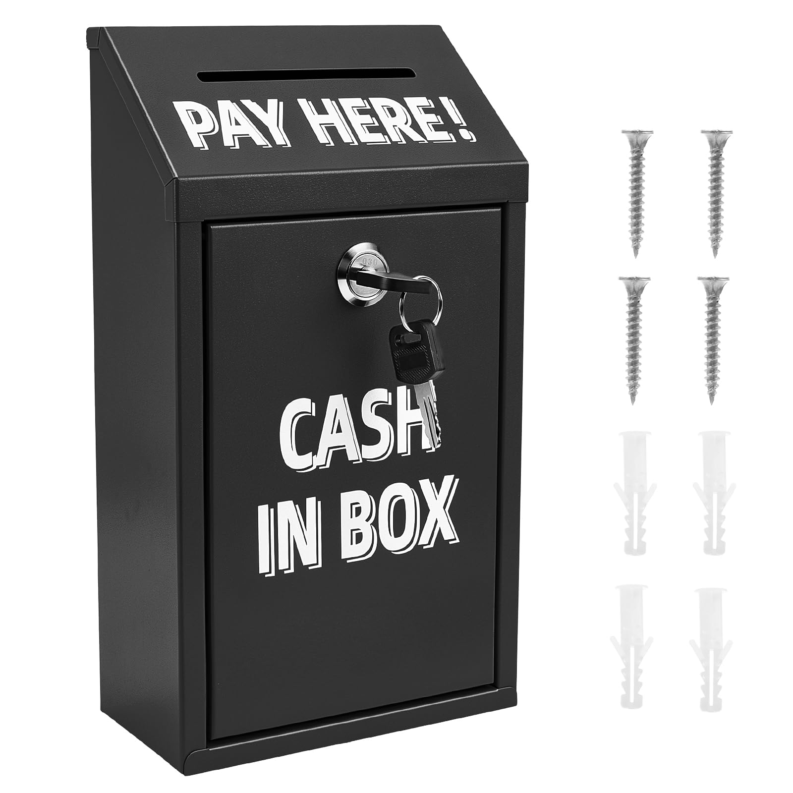 Metal Donation Box with Lock, Wall Mounted Cash Suggestion Box for Outside
