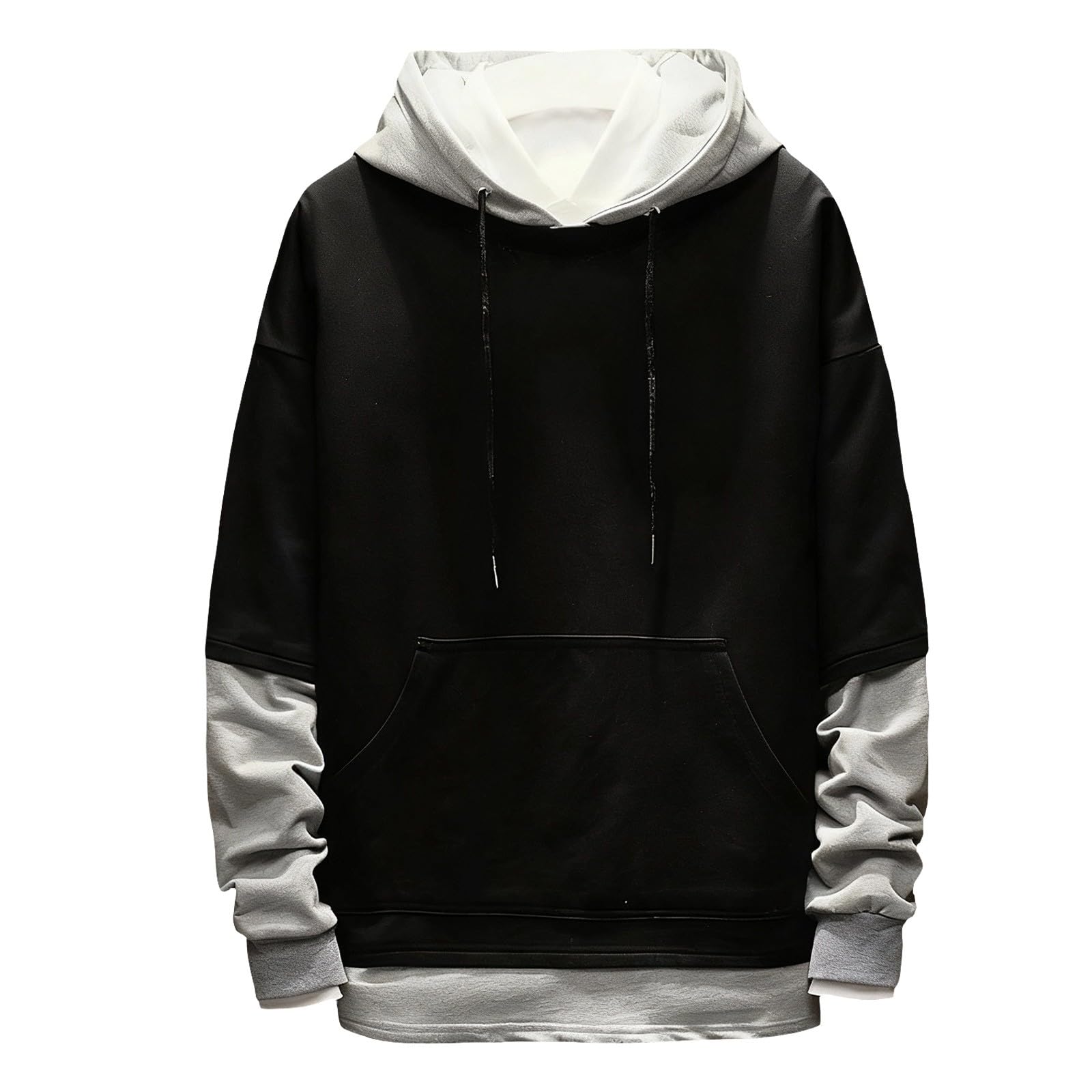 Sudaderas con Capucha Corta Sudadera Oversize Estilo Patchwork para Hombre, Nueva Otoño Juveniles (Black, XXXXL) Ropa Playa Mujer Moto Trabajo Hombre Verano Jersey Manga Artículos De