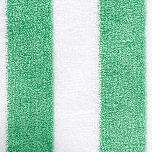 Image of Amazon Basics Striped Beach Towels, Soft & Absorbent Pool Towel, 100% Ring-Spun Cotton, Machine Washable, Quick Dry, OEKO-TEX Certified, Large 30 inch x 60 inch, Green Cabana Stripe, 2-Pack