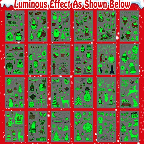 Leesgel Christmas Tattoos for Kids 24 Sheets Glow Christmas Stickers for Kids Christmas Decorations Xmas Ornaments Eve Box Stocking Fillers Toys Crafts for Party Games Supplies Favours - Image 3