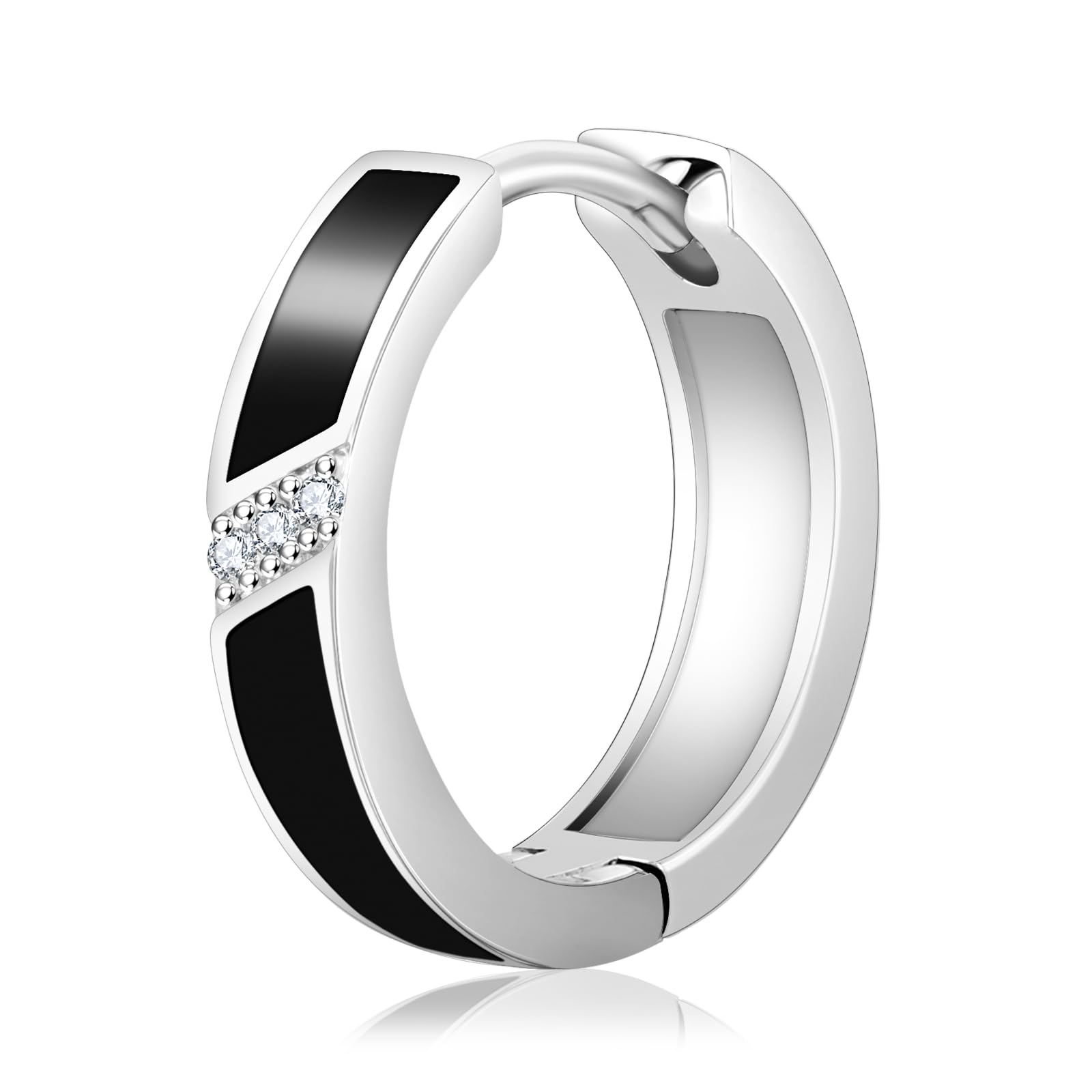 KRKC&CO フープピアス 片耳 メンズピアス ブラック 15mm シルバー925 リングピアス 金属アレルギー対応 14金メッキ ジルコニア ラウンドフープ 黒 シンプル 男女兼用