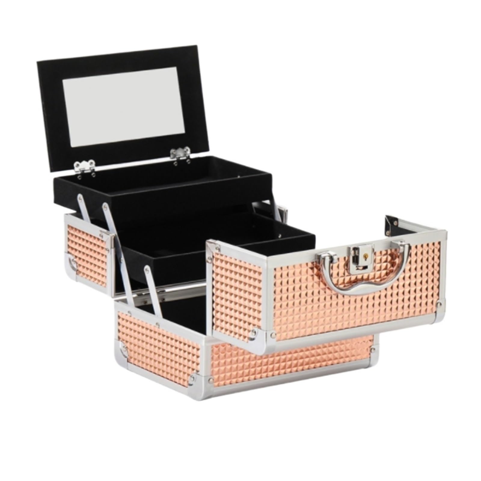 Organizer Do Przechowywania Pudełko Na Kosmetyki Do Paznokci Z Szufladą I Przegrodą Zamykane Klucz Stolik Toaletowy(Rose gold)