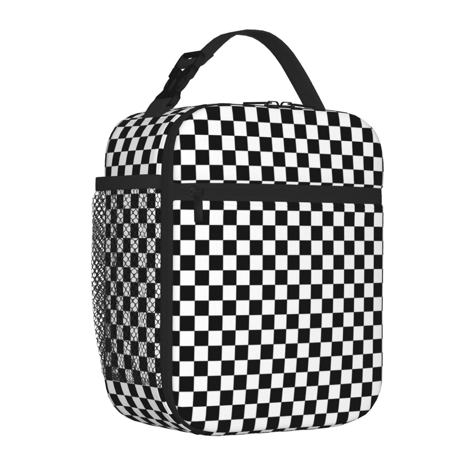 TROONZ Lunch Bag,Checkerboard Black White Inspired Insulated Lunch Box Lunch Tote Bag Picnic Lunch Box for Work School Picnic