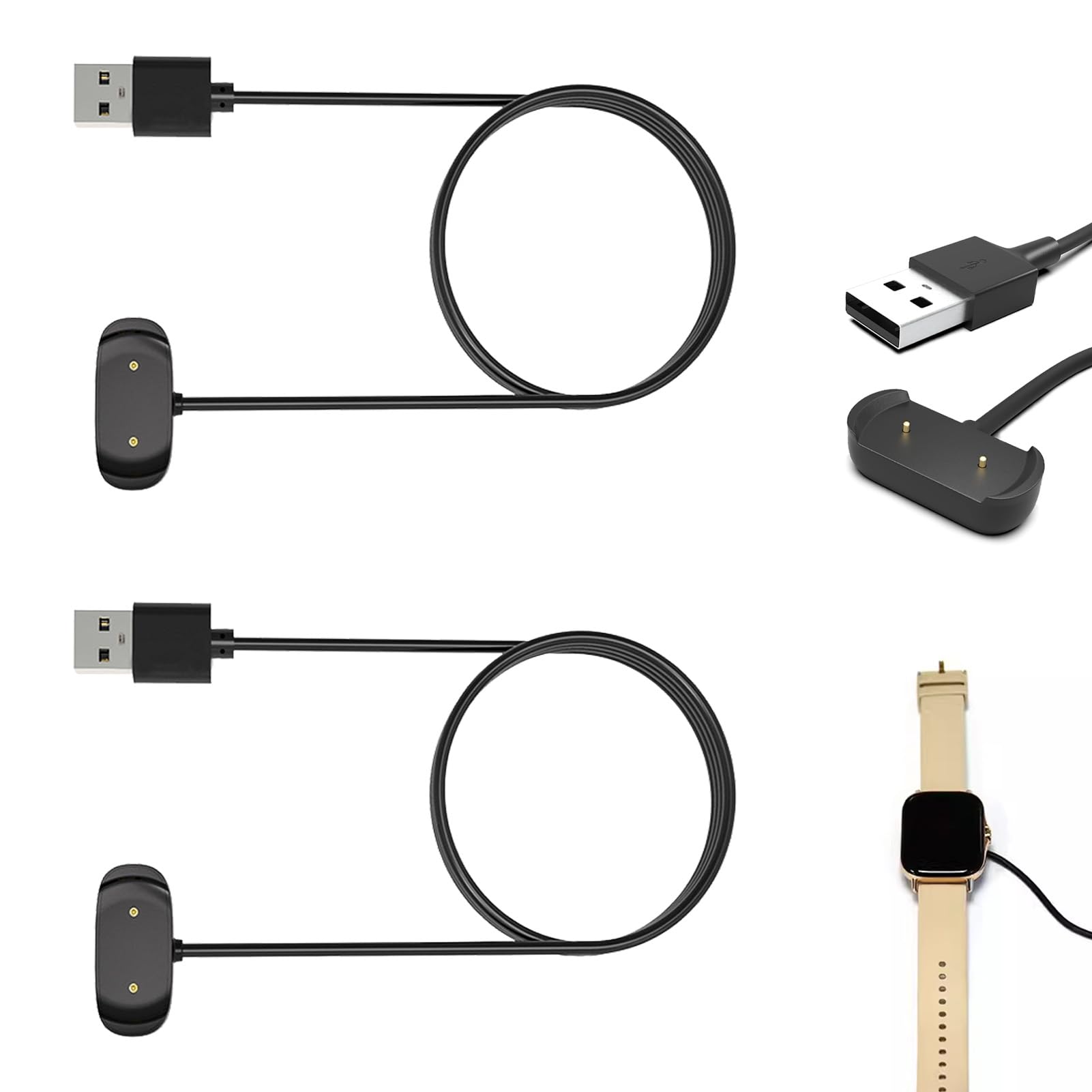 2 Peças Cargador Reloj Inteligente Compatibles con Amazfit GTS 2/2e/2 Mini/4 Mini, GTR 2/2e, Bip 3/3 Pro, Bip U, T-Rex Pro, Cargador Smartwatch Cable USB 1M para Carga Rápida Eficiente, Base Magnética
