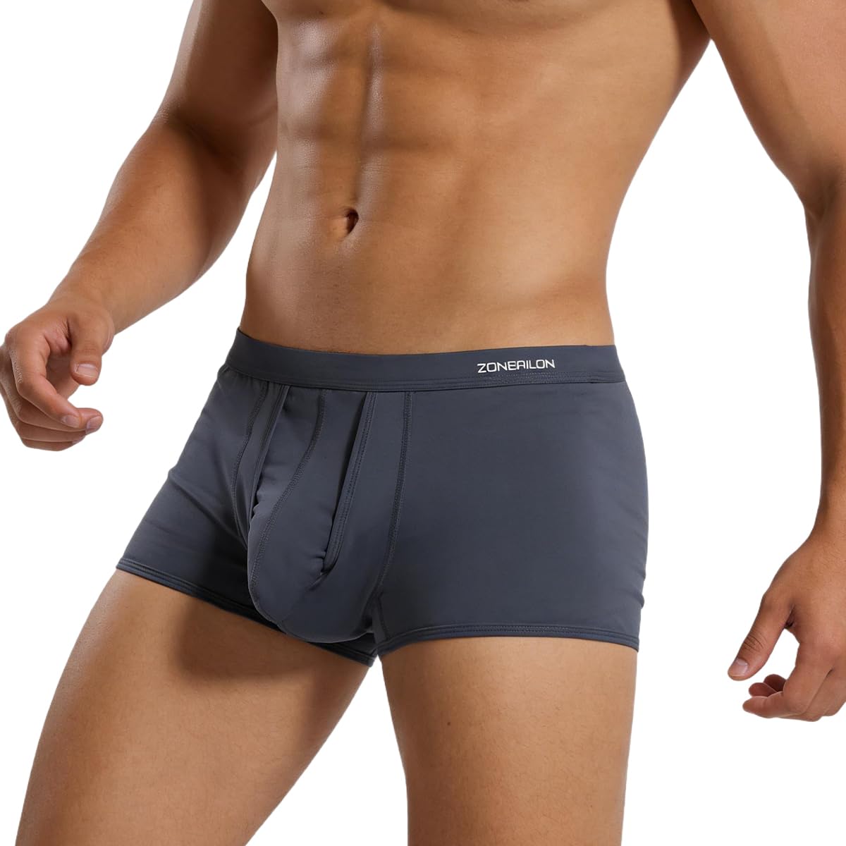 ZAIGELUO Boxershorts voor heren, ijszijde met open gulp, naadloos ondergoed, lange benen, onderbroeken, Doubleblack, L Große Größen Tall