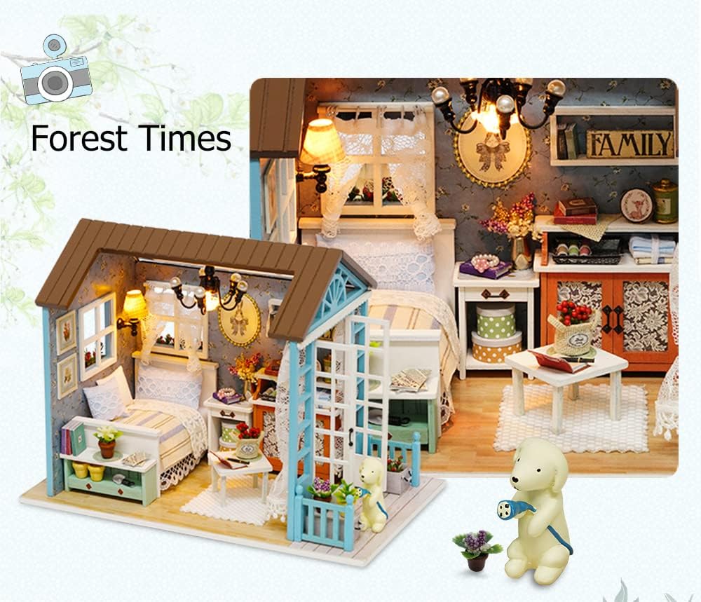 Kisoy Romantic and Cute Dollhouse Miniature DIY House Kit Creative Room Perfect DIY Gift for Friends,Lovers and Families(Romantic Forest Time) Wood
