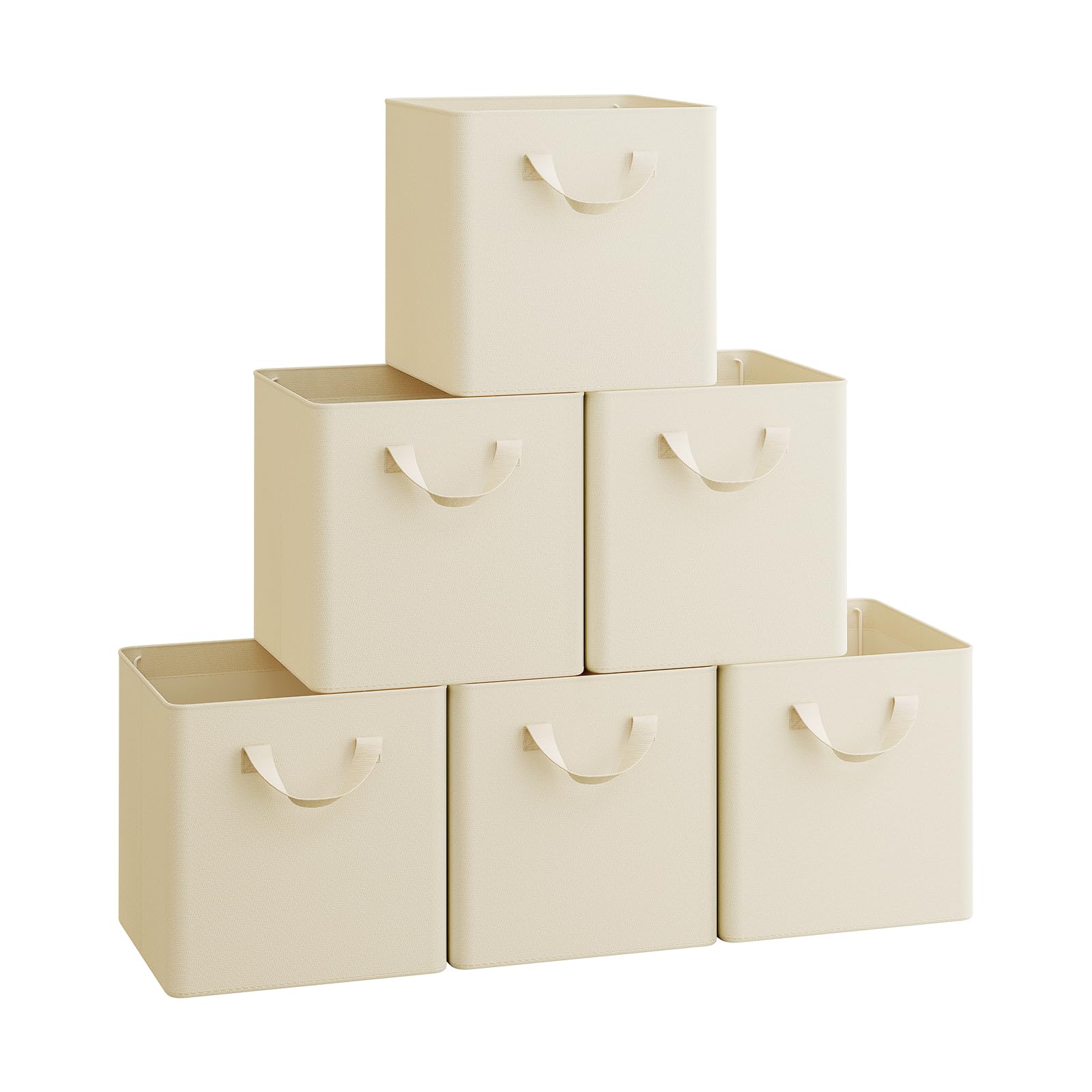 WOLTU Storage Boxes Set of 6, Storage Baskets, Folding Wardrobe Cube Boxes, with Handle and Metal Frame, for Living Room/Bedroom/Study, Linen, 26x26x26cm, Cream — image 1