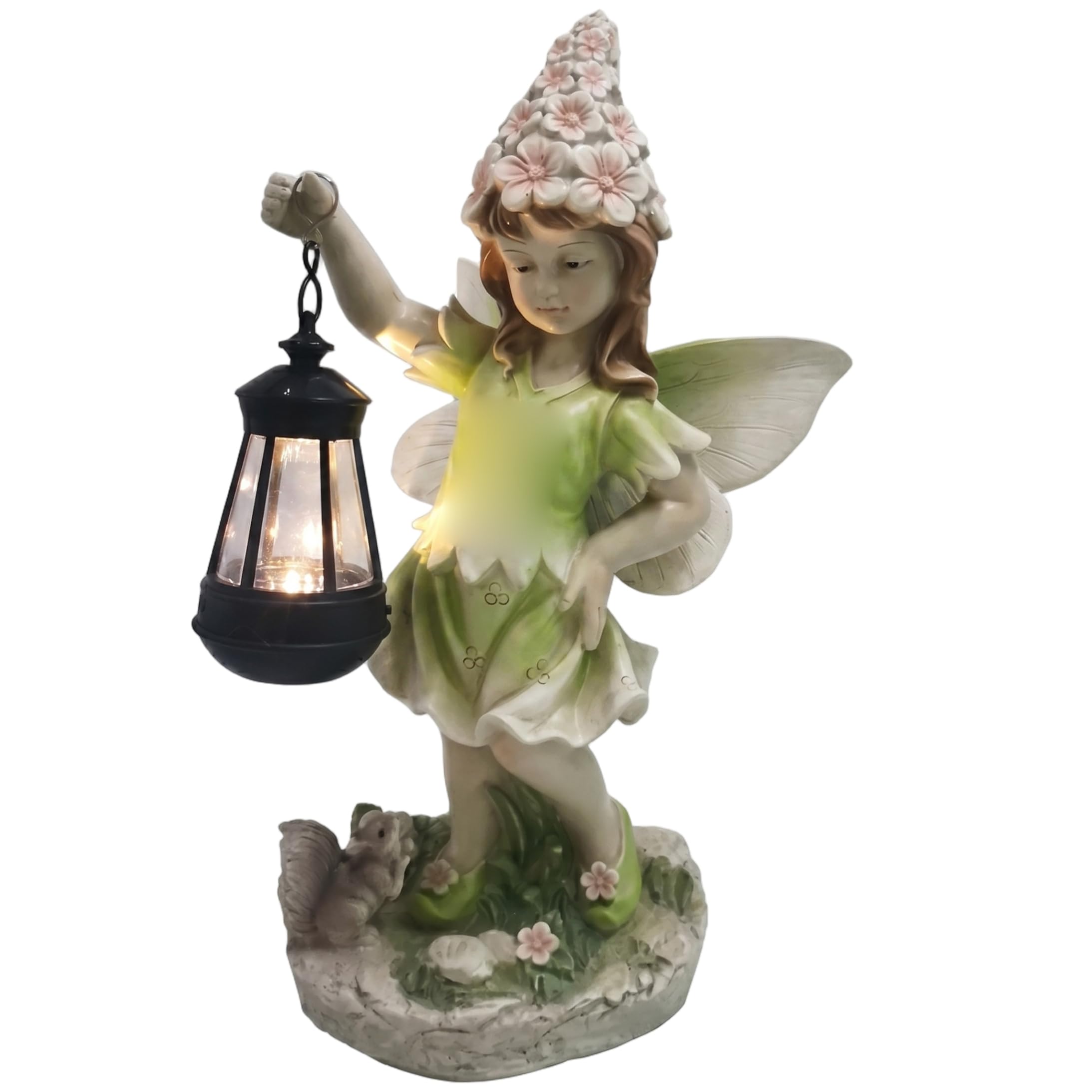 Perodlly Fairy Statues, Solar Garden Statues Hand-Carved Garden Fairy with Lantern for Outdoor Yard Lawn, Style-2..