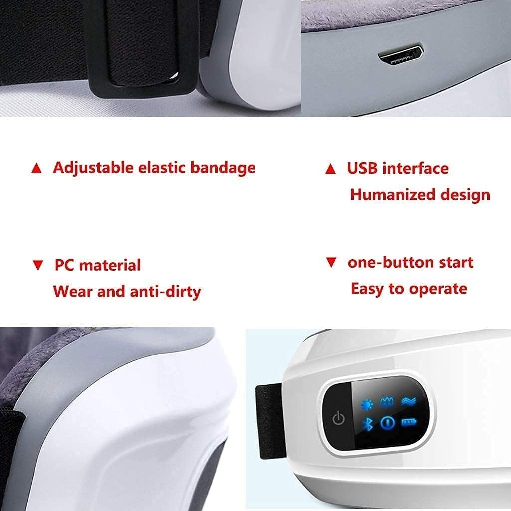 Masajeador de Ojos con Calor, Masaje de Masaje de Ojos Bluetooth Masaje de Ojos calentados Recargables for Relax Ojo Círculos Oscuros Bolsos Ojos Ojos Secos Mejorar el sueño