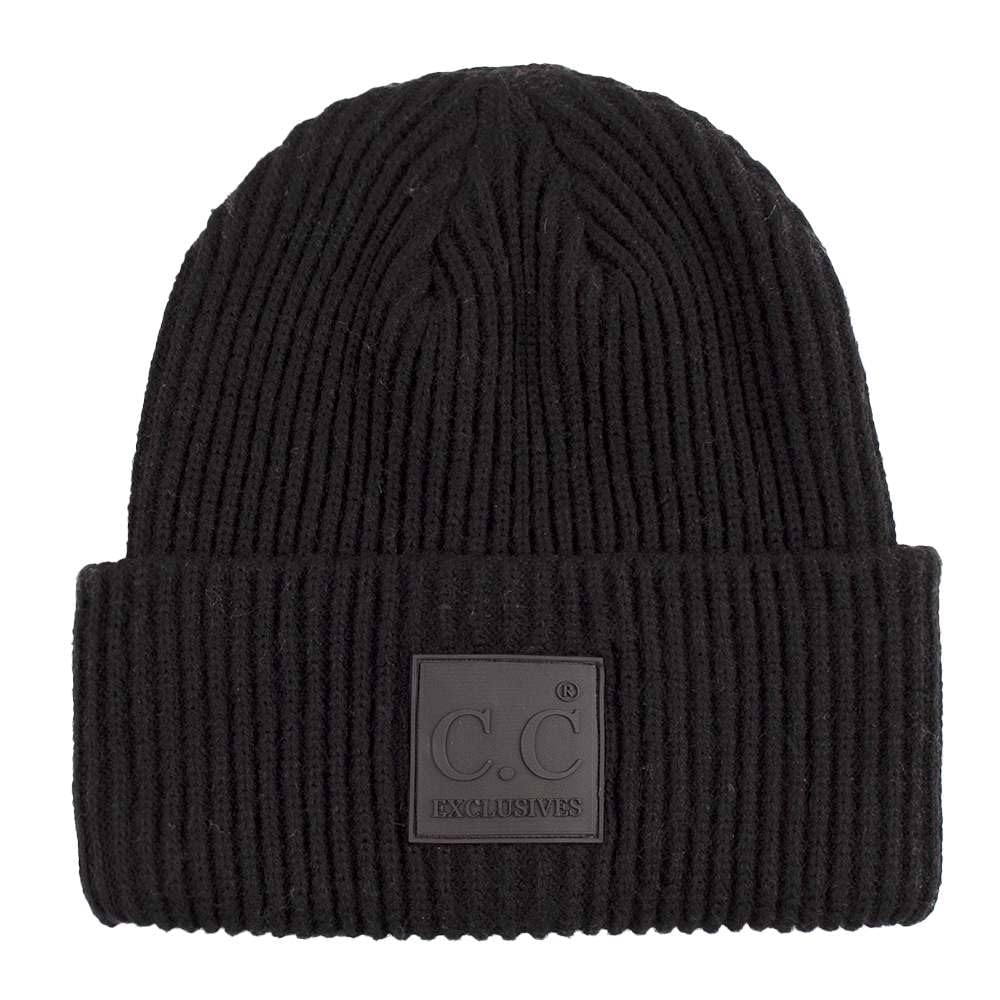 C.C Unisex Winter Thick Knit Plain Cuff Skull Cap Beanie Hat, Black