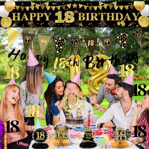 Image of 18th Birthday Decorations for Men, Black Gold 18th Party Decoration Kits
