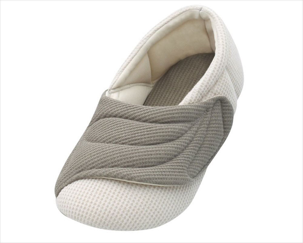 Ayumi Nursing Shoes, Wide Belt, Waffle, Indoor Use, Gray, Size L