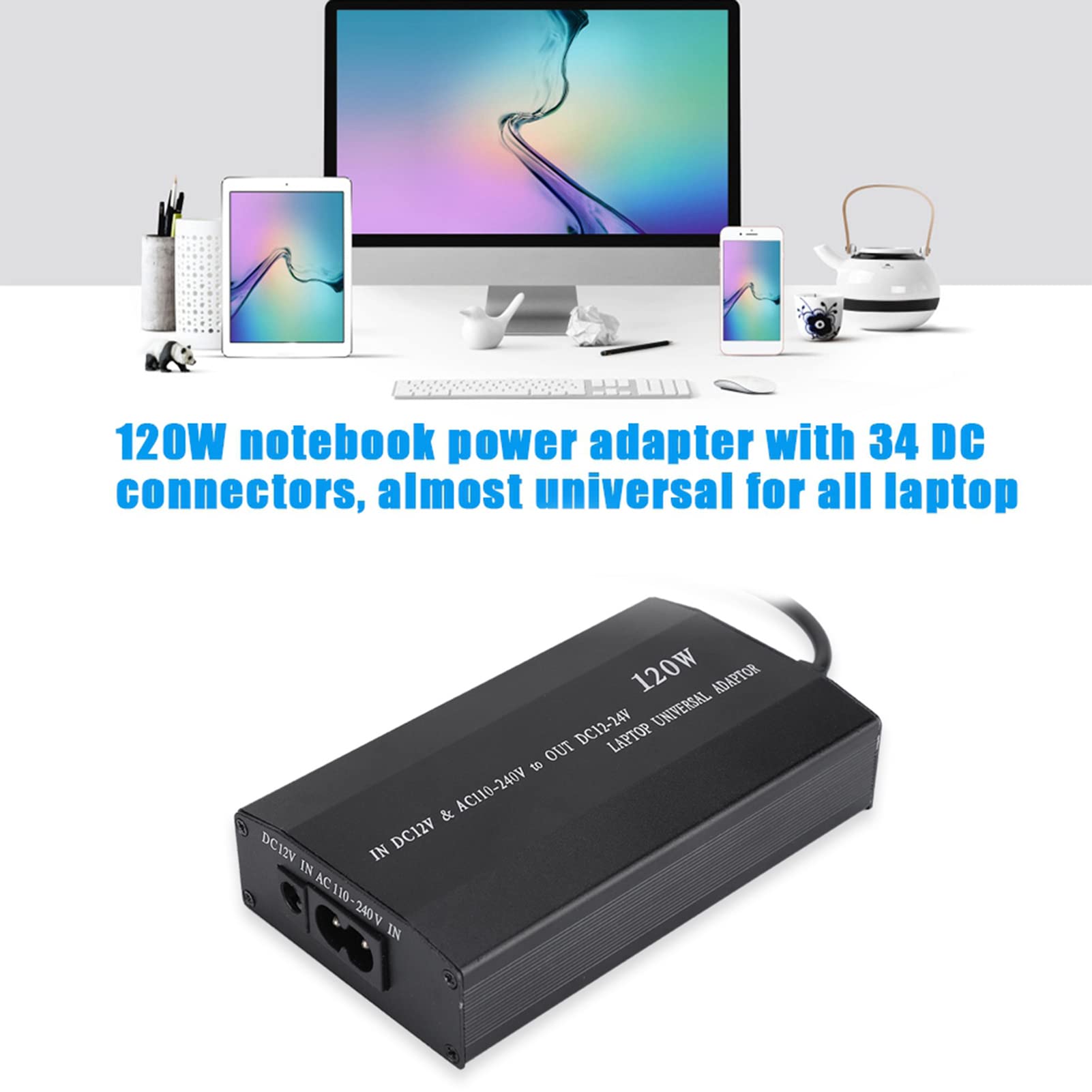 Zasilacz do notebooka 120 W ze złączami 34 dc, uniwersalny zasilacz do notebooków 120 w do użytku domowego/pojazdowego z zasilaczem 34 dc do wszystkich laptopów(EU)