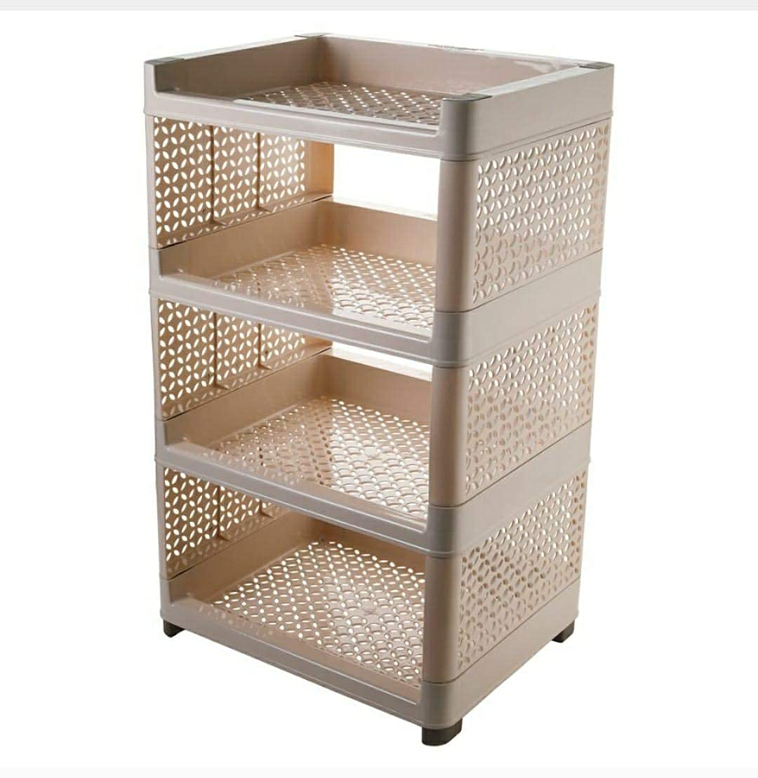 Touchcart Multi-Purpose 4-Layer Unbreakable Plastic Storage Rack – Fruits, Vegetables, Books Organizer Stand for Home, Kitchen, Office Use (Ivory, 1 Pc)-image-12