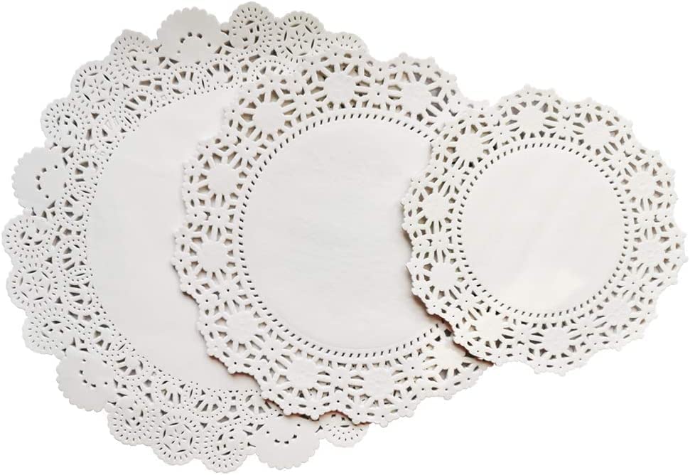 Big Box White Paper Doilies-300 Piece Round Doilies Paper Lace for Cakes, Desserts, Crafts, and Table Decorations,Paper Lace Doilies Assorted Sizes with 4.5 Inch, 5.5 Inch,7.5 Inch