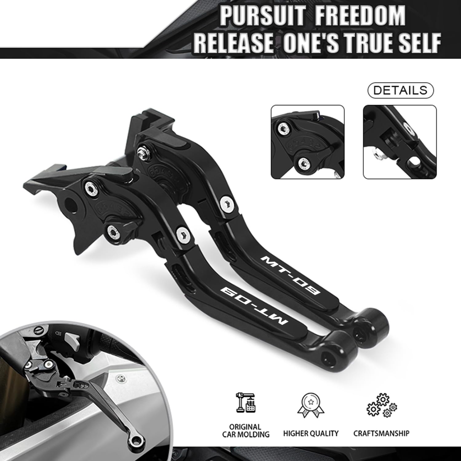 Leviers de Frein et Embrayage Moto pour MT09 2015-2019, Kit Levier d'embrayage et Levier de Frein Moto CNC Réglables, Extensibles et Pliables