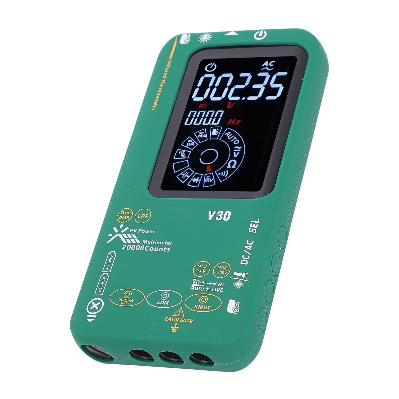 Multimetro a Infrarossi Fotovoltaico, ABS in Silicone, Multimetro Digitale con Range Automatico con Corrente CA/CC da 6000 Conteggi per Applicazioni Solari e Automobilistiche