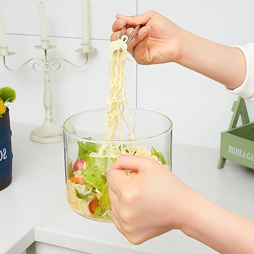 Miniatura 6 de Tazón de sopa de vidrio de 47 onzas líquidas con tapa y asa, juego de cucharas y tenedores de palillos, ollas de vidrio para cocinar en la estufa,