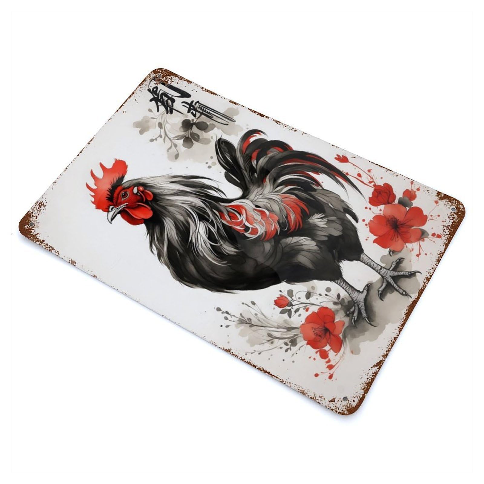 Rooster Chicken Japan Art Decorative Tin Sign 11.8"x7.9", for Bistro, Counter And Cafe Decor, Classic Wall Plaque