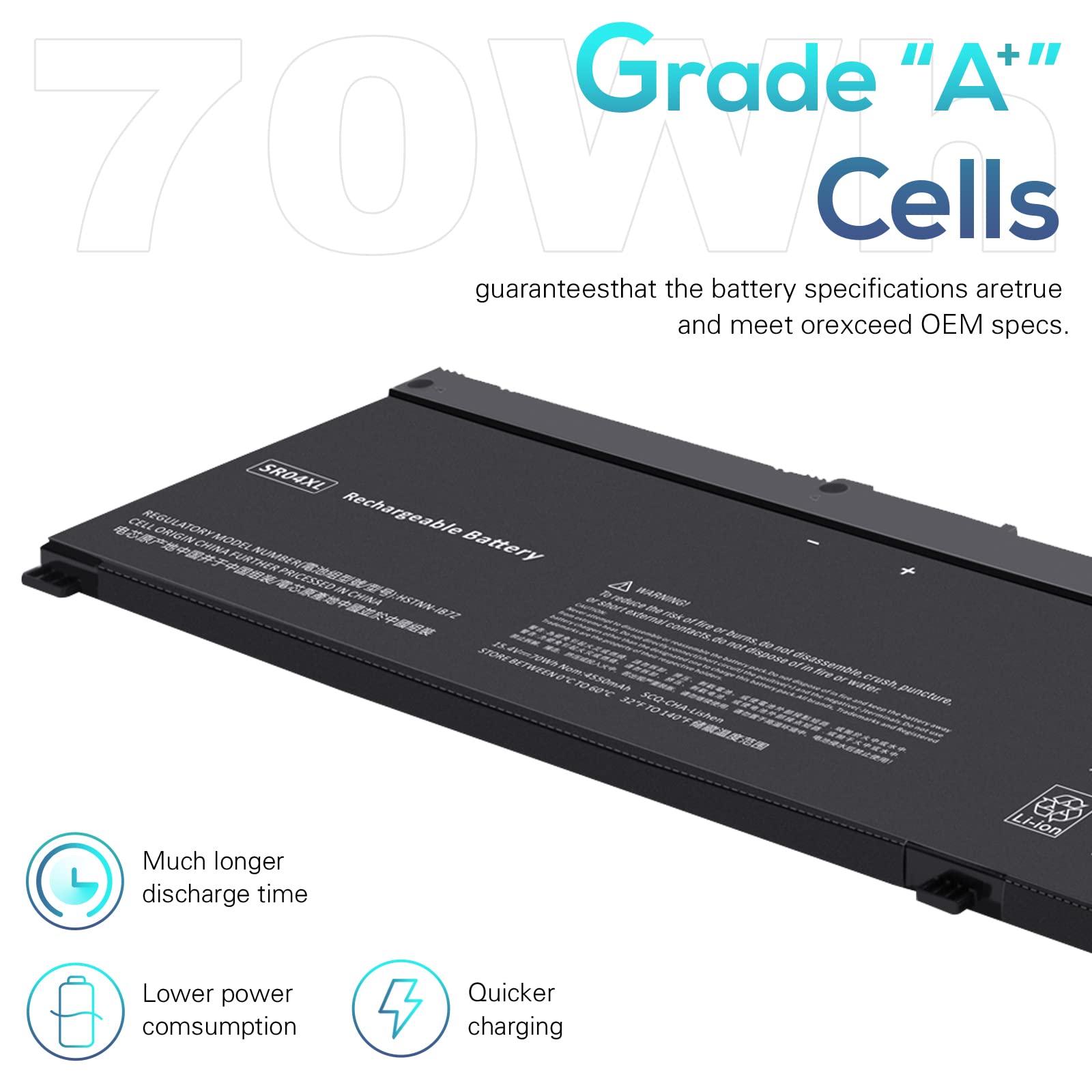 70Wh SR03XL SR04XL SRO4XL Laptop Battery for Hp 917678-171 917678-1B1 917678-2B1 917724-855 HSTNN-DB7W HSTNN-IB7Z HSTNN-IB72 TPN-C133 TPN-C134 TPN-Q193 15-CB000 15-CE015DX 15-CE000 15-DC0000 Series