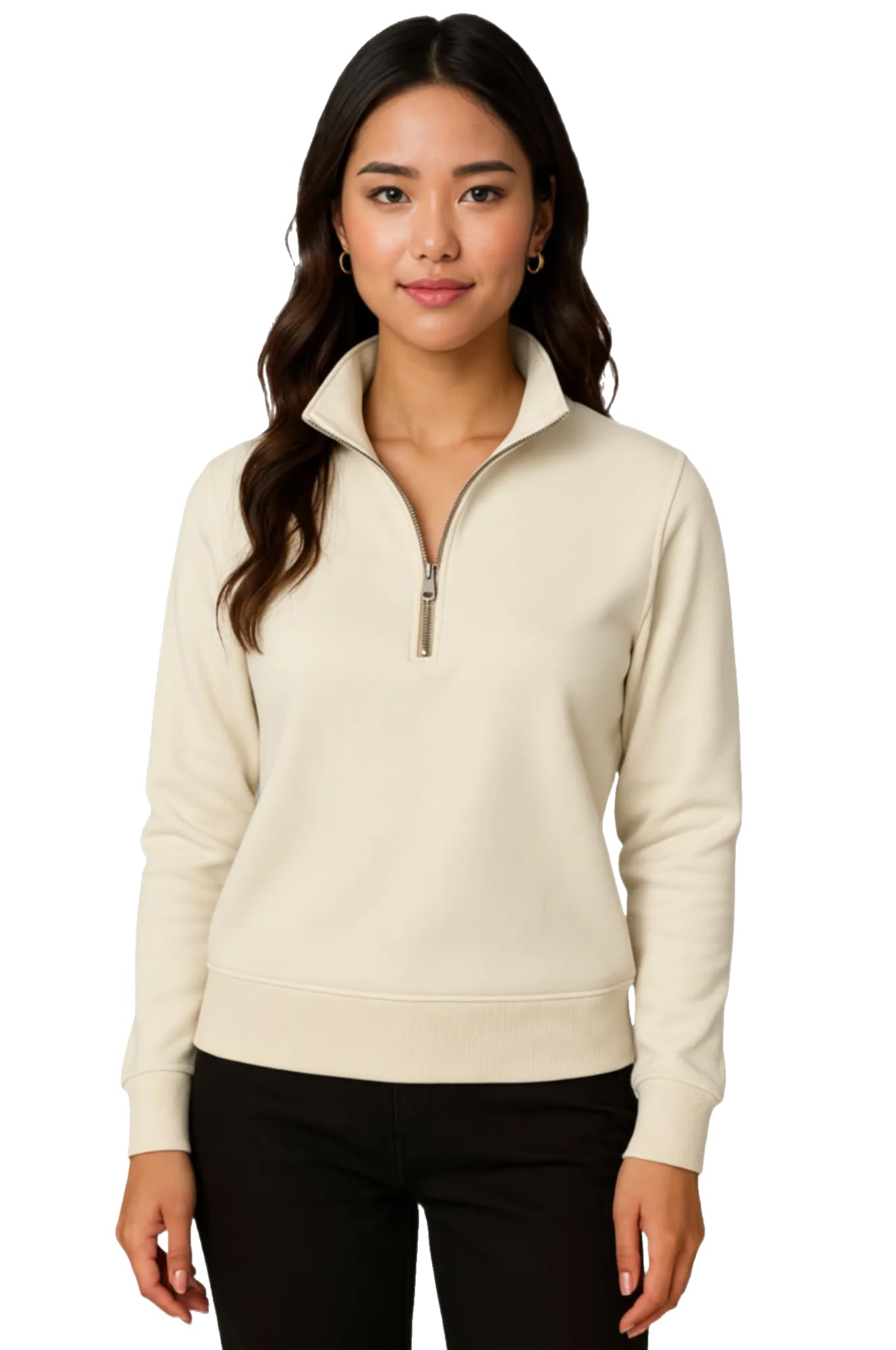 Women’s Fleece Half-Zip High Neck Sweatshirt | Warm & Stylish Winter Wear -M4502