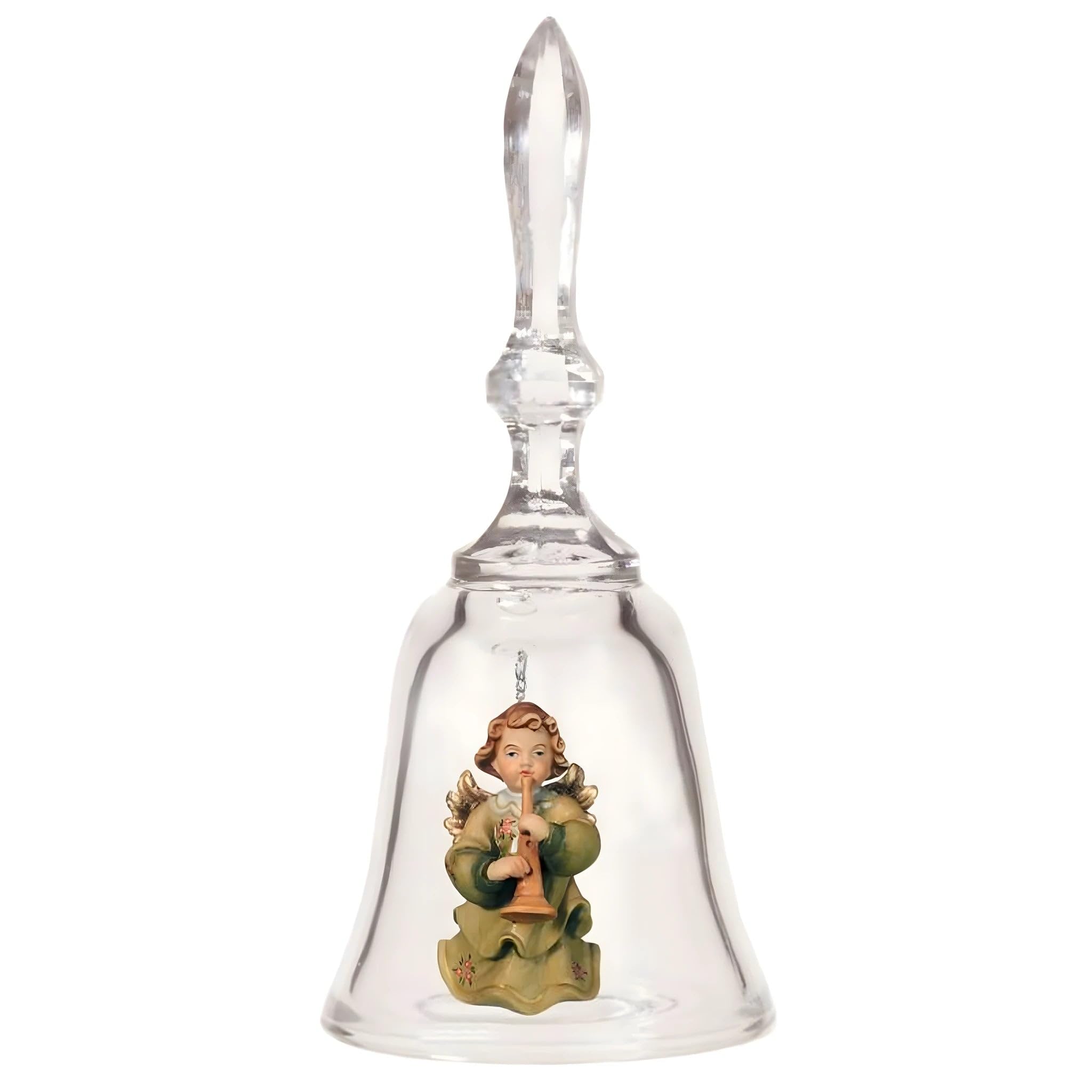 Dolfi Angel Bell Playing Trumpet 20 cm | Hand-Coloured Wood in Val Gardena | Nativity Figure