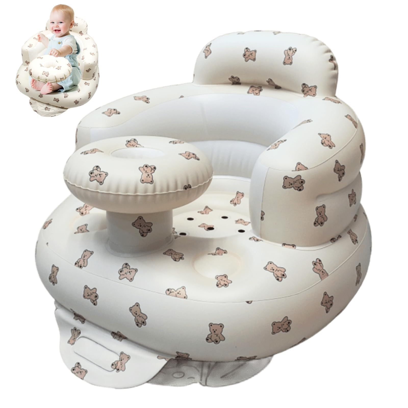 Seggiolino Gonfiabile Neonato, Design con Cinture di Sicurezza,Pompa Gonfiabile Integrata,Seggiolino Gonfiabile Bambino da 3 a 36 Mesi Divano Bambino Pavimento (Vassoio Orso)
