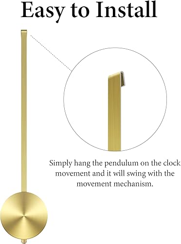 Miniatura 4 de NiHome Reloj de pared de cuarzo Péndulo Reemplazo - Reloj retro mecánico tradicional de aluminio con péndulo de alto brillo (dorado)
