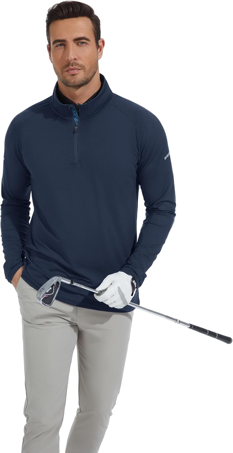 Mens Golf Quarter Zip Pullover Mock Neck Sweatshirt Lightweight UPF 50+ Sun Protection Long Sleeve Performance Shirt - Image 4