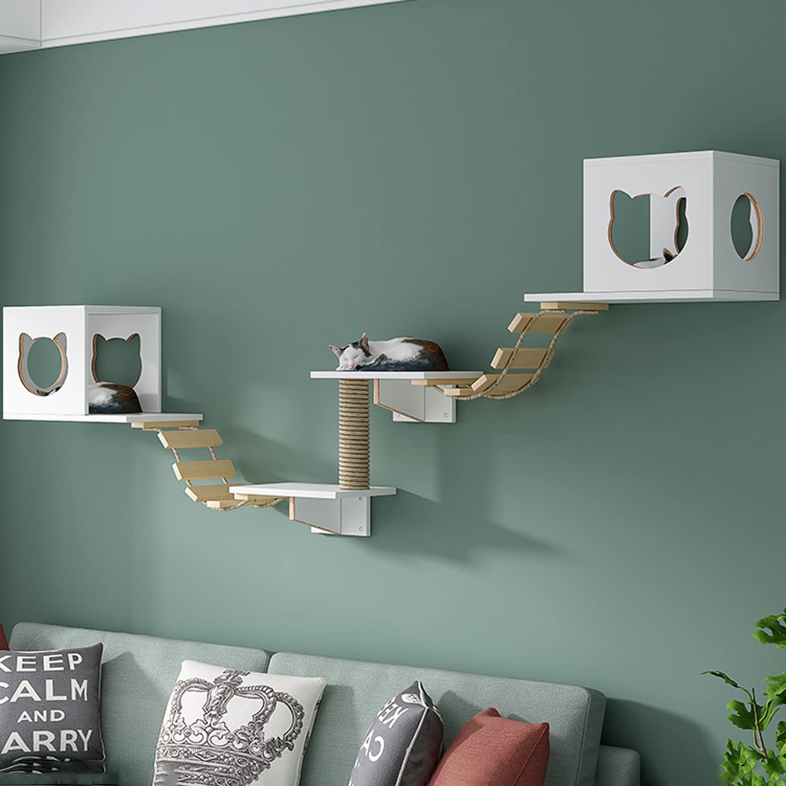 Meuble mural pour chat - Protégez vos canapés avec ce parcours d'escalade en bois