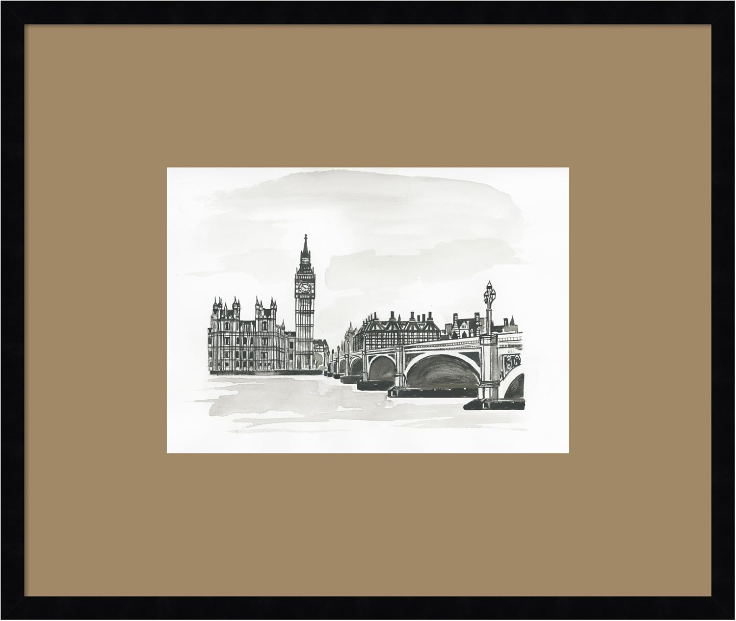 Kate and Laurel Framed Wall Art Print Postcard London by Teju Reval, 25 x 21, Svelte Noir Black Frame, Vintage, Architecture Art for Wall Decor
